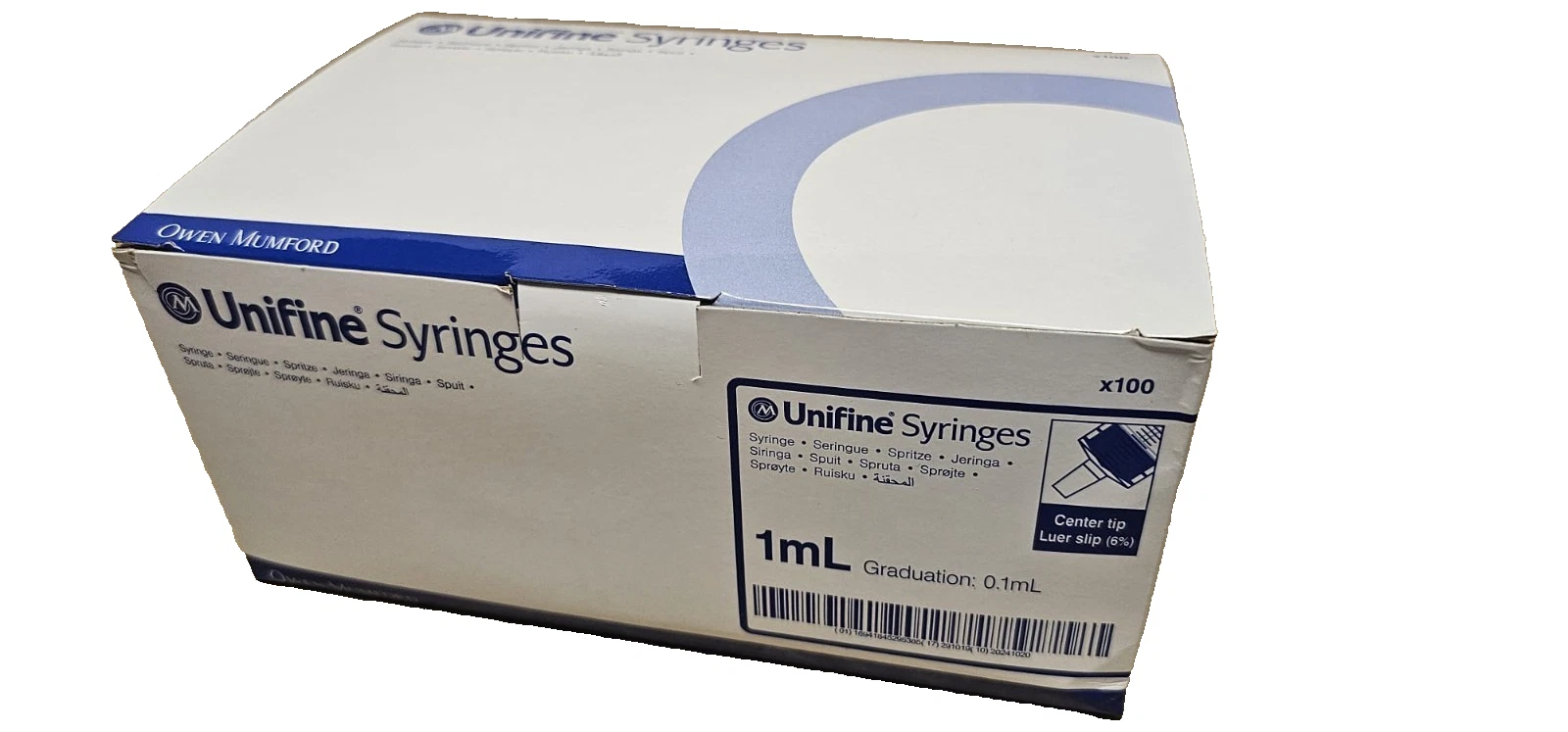 10 Syringe swab kit - Unifine Luer Slip Central Tip 1ml Syringes 10 syringes plus 10 sterile swabs