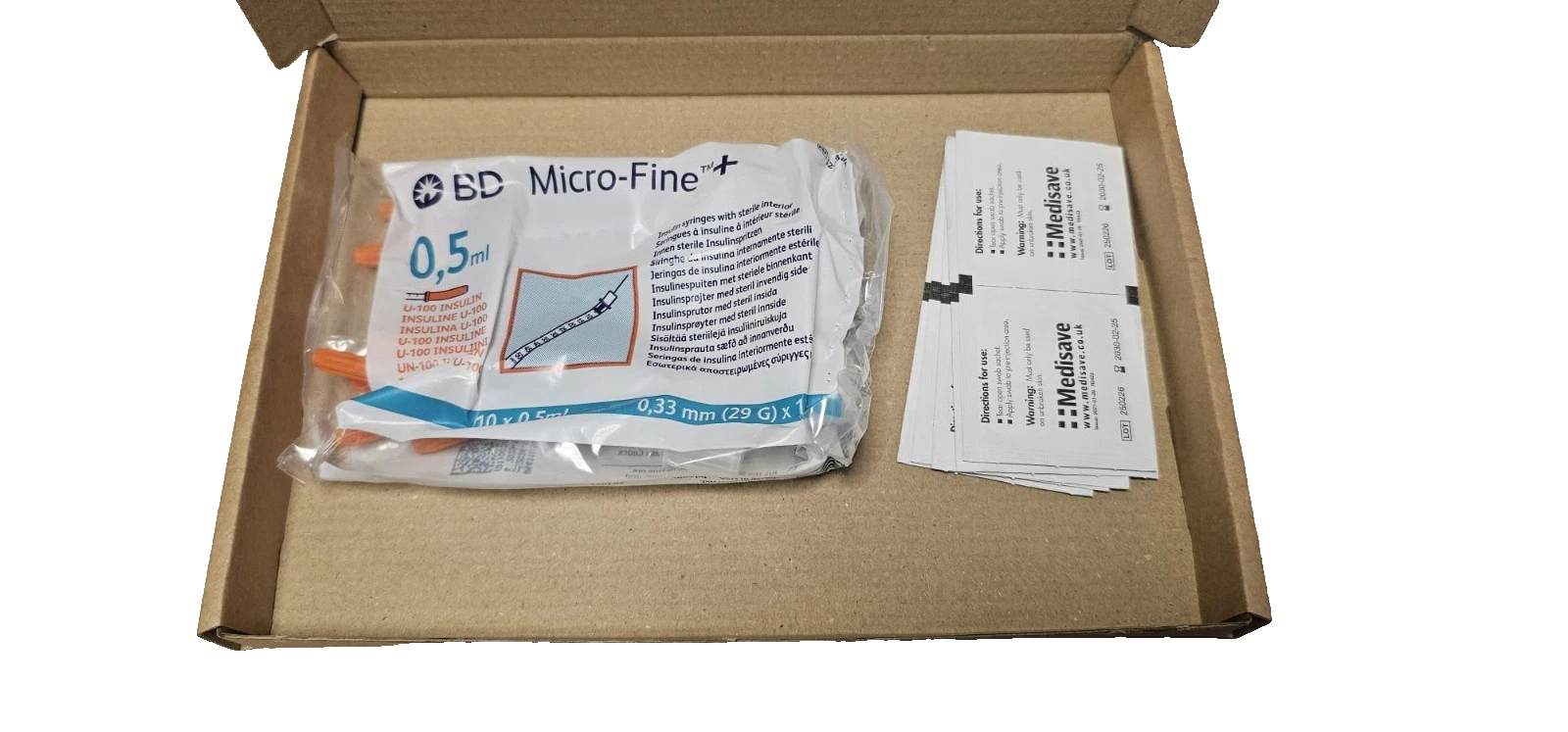 10 Syringe swab kit - BD Micro Fine 29G 12mm 0.5ml 10 syringes plus 10 swabs