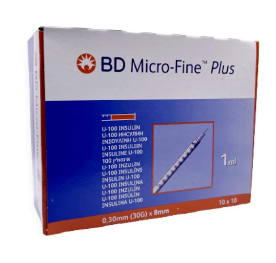 100 Syringe swab kit - BD Micro Fine 30G 8mm 1ml 100 Syringes plus 100 sterile swabs kit