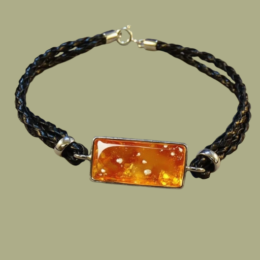 Gents Silver Bracelet with Leather Strap 