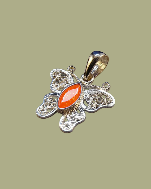 Silver filigree butterfly pendant