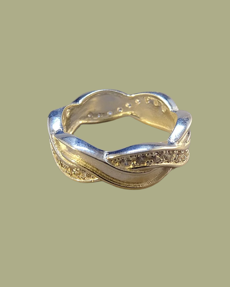 Solid Silver Entwinned Cubic Zirconia Ring 