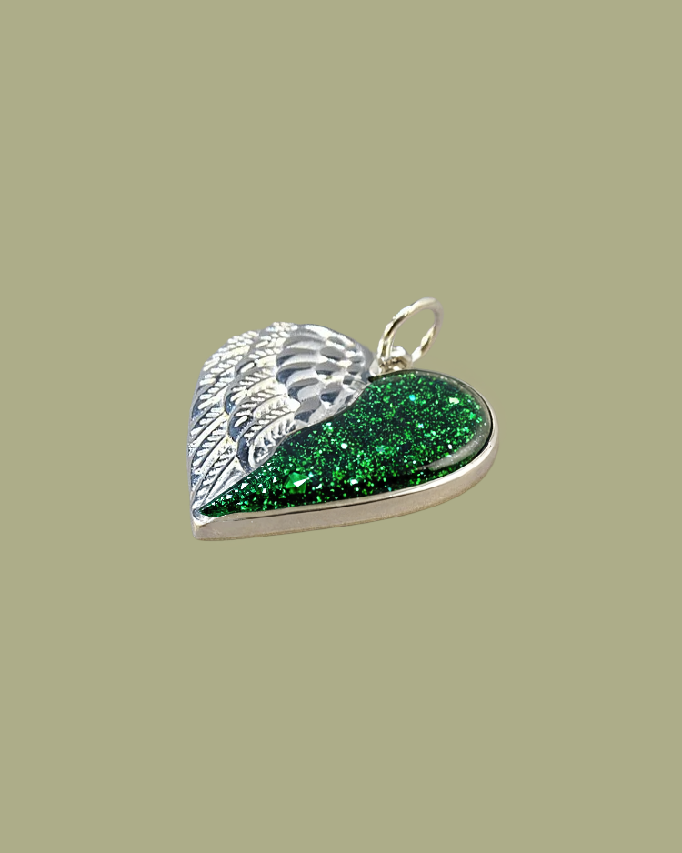 Winged Angel Heart Pendant Solid Silver