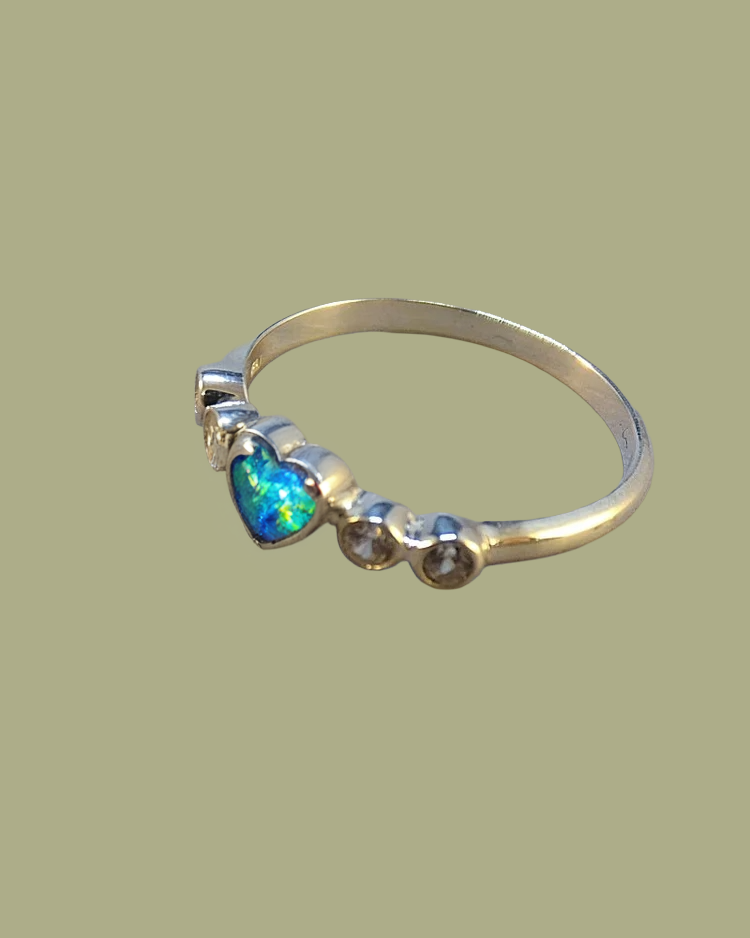 Silver Heart Ring with Cubic Zirconia Stones 