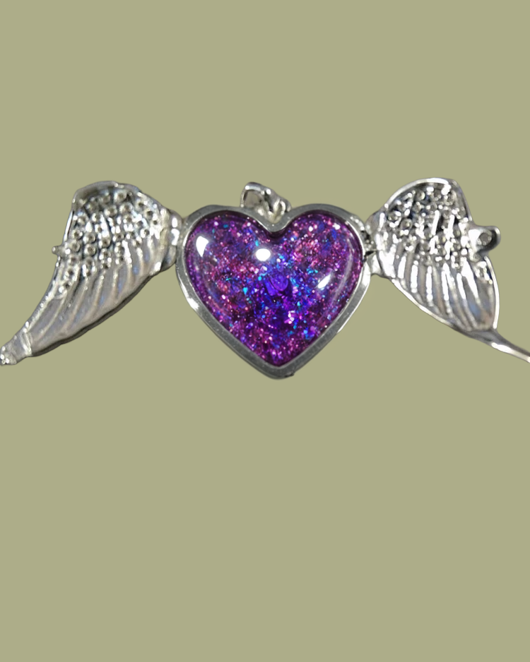 Solid Silver Winged Heart Locket with Cubic Zirconia stones