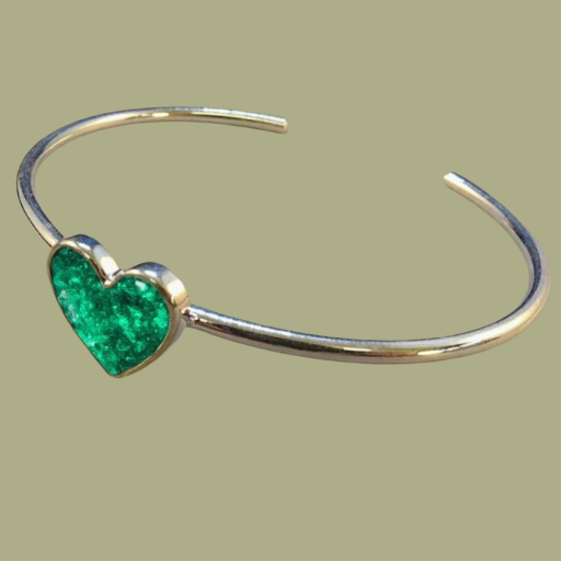 Silver Solid Black Heart Bangle
