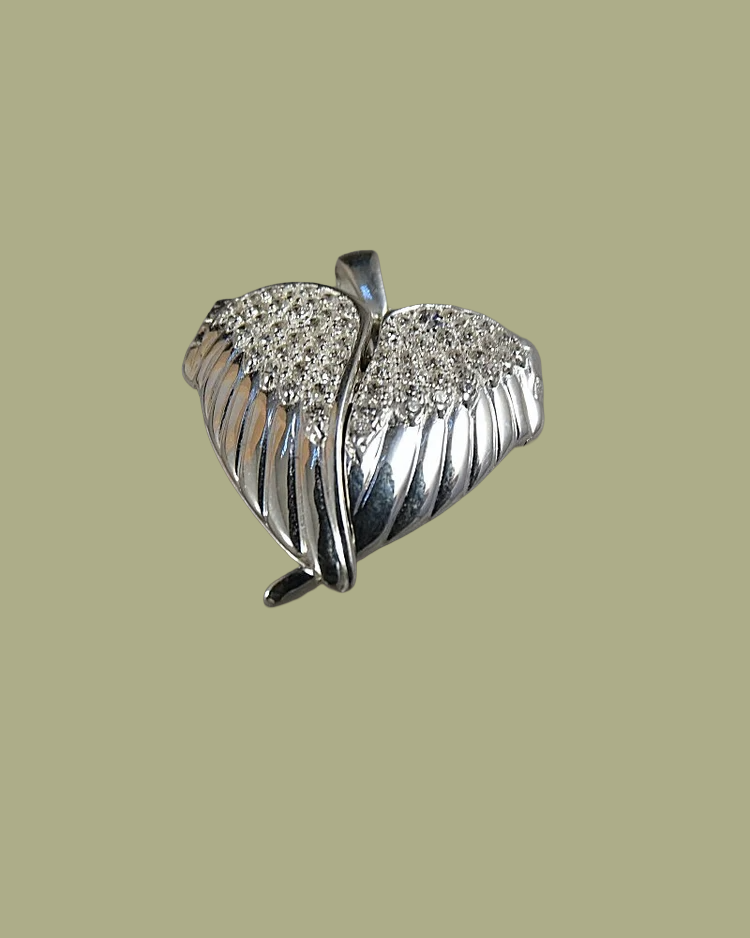 Solid Silver Winged Heart Locket with Cubic Zirconia stones