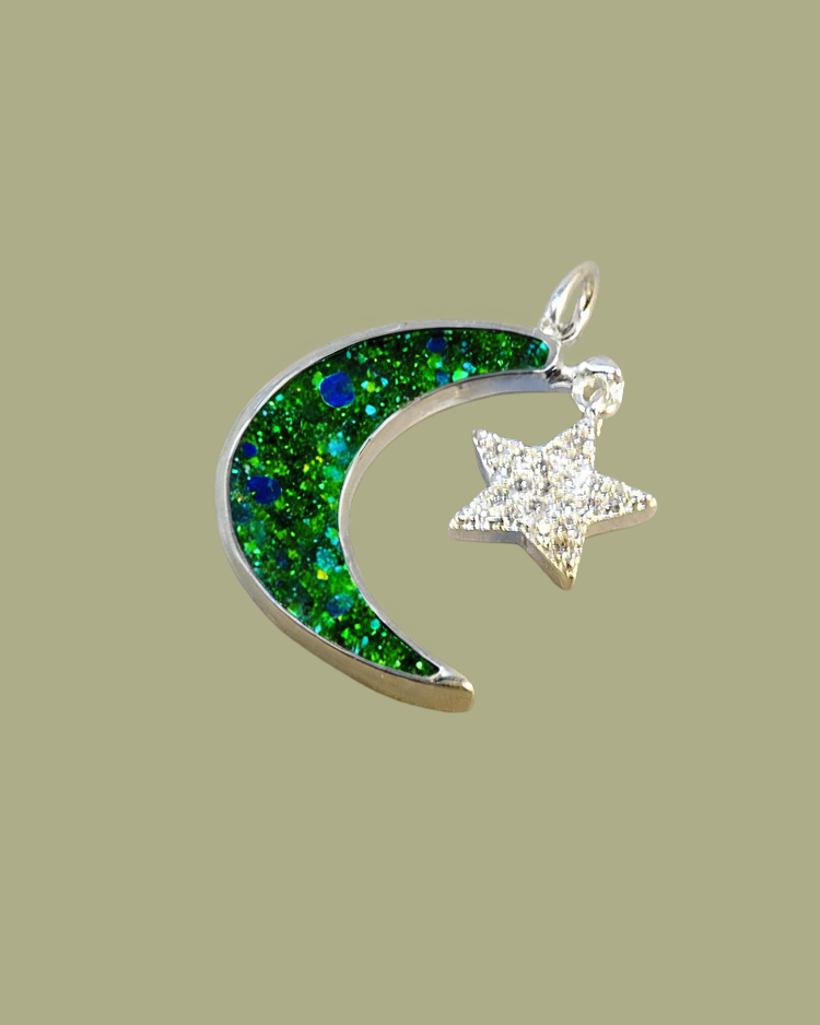 Solid Silver Moon and Stars Pendant