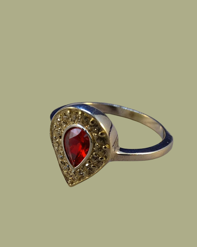 Solid Silver Tear Drop Ring Blank with Cubic Zirconia