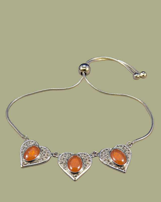 Silver Three Heart Bracelet with Cubic Zirconia