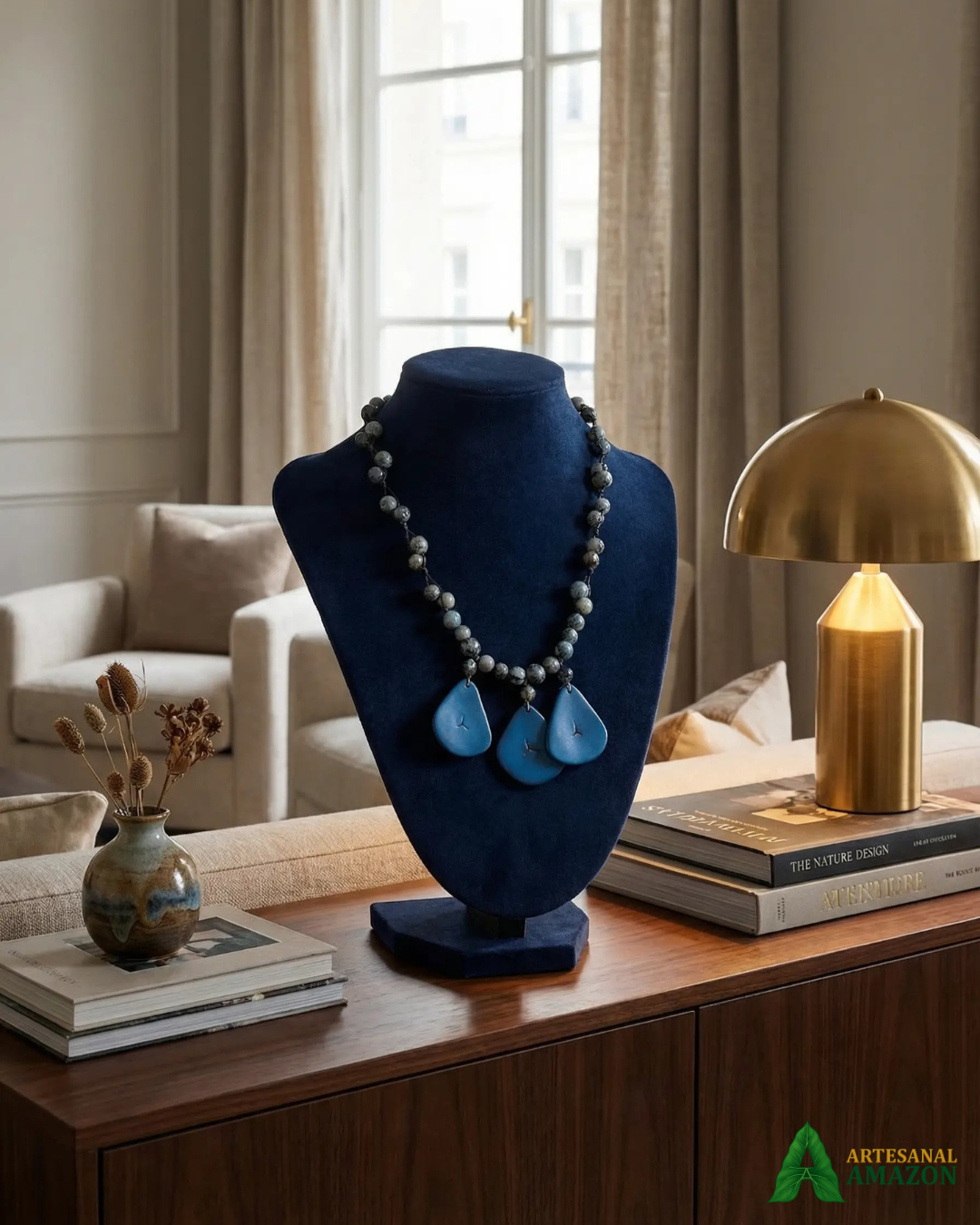 Colar de Lasca de Jarina Tingida Azul