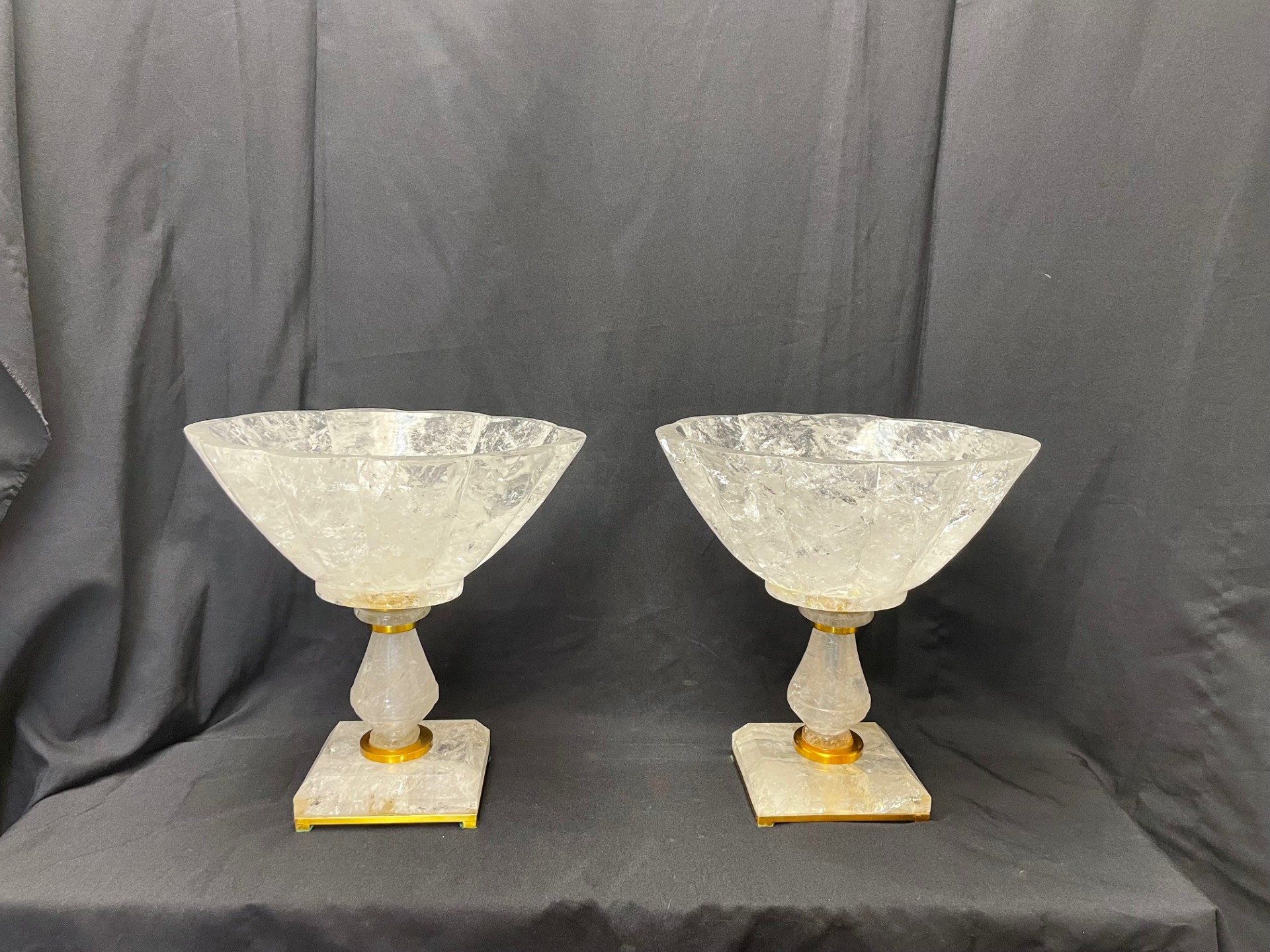 Pair Carved Rock Crystal Fluted oval Center pieces 