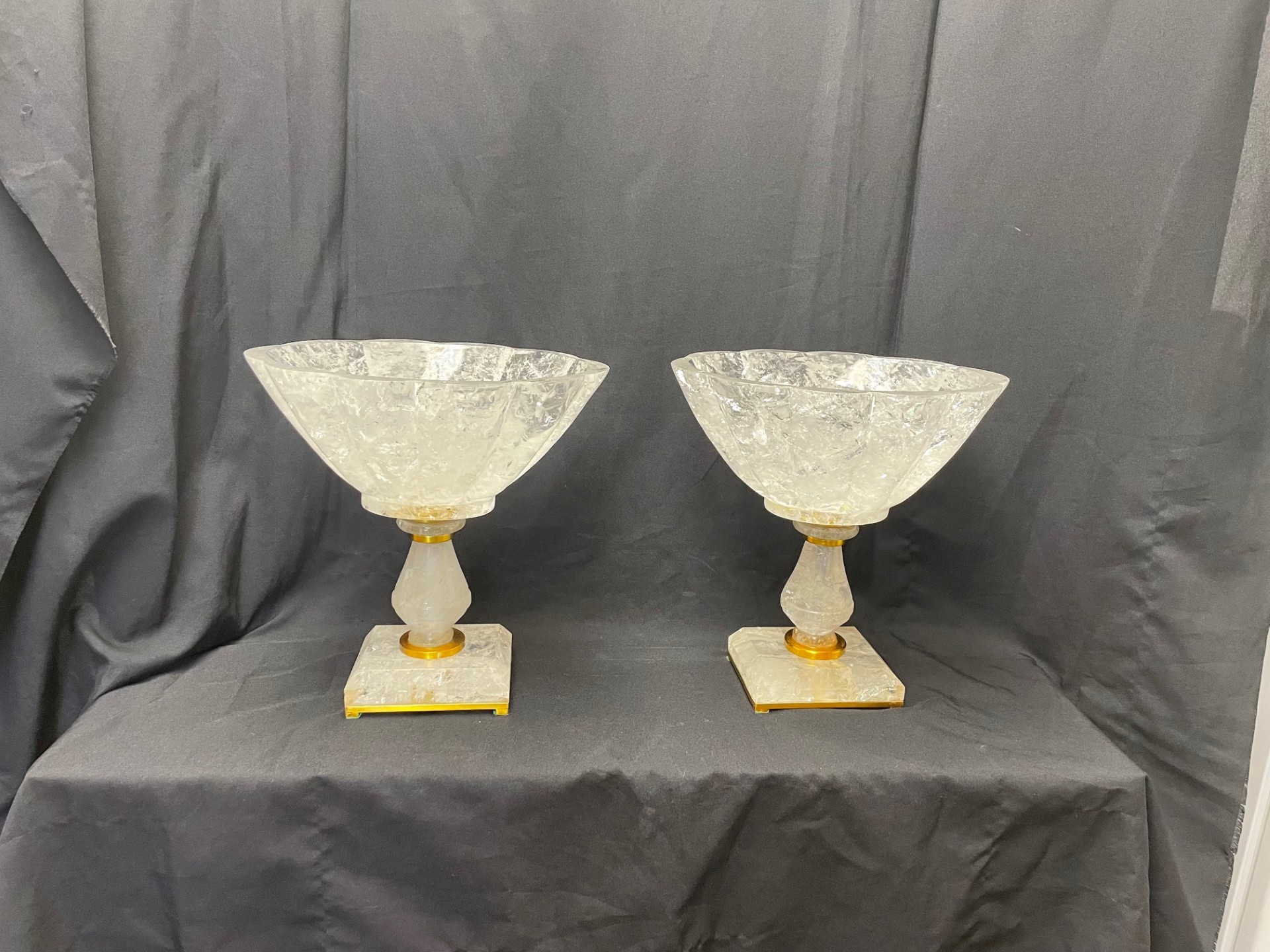 Pair Carved Rock Crystal Fluted oval Center pieces 