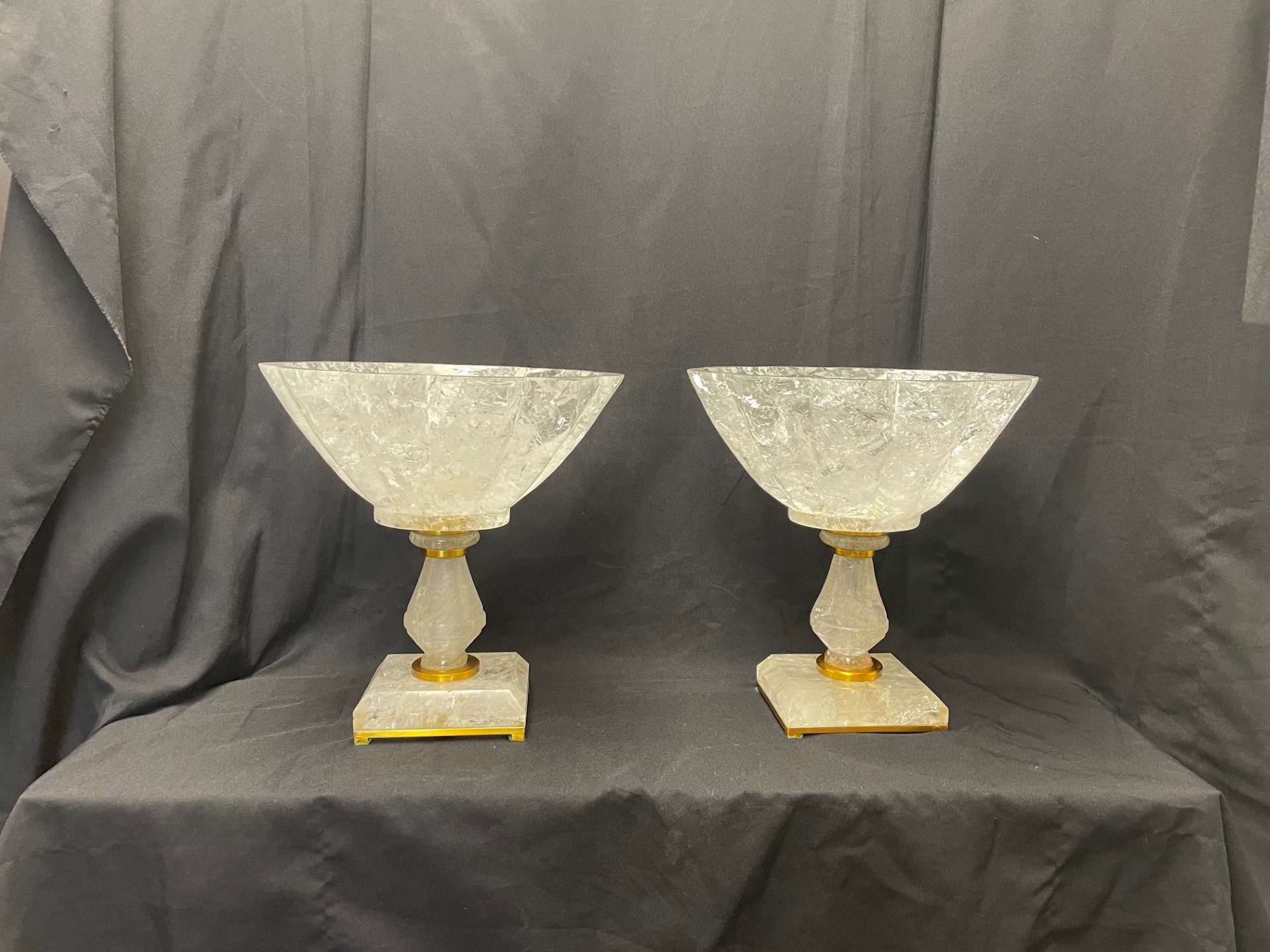Pair Carved Rock Crystal Fluted oval Center pieces 