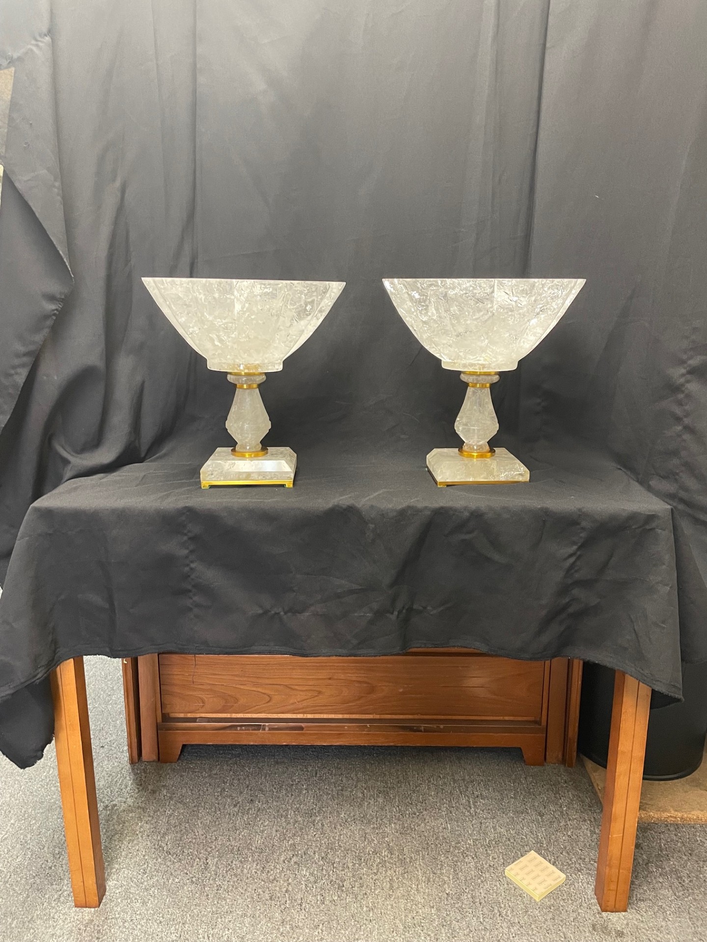 Pair Carved Rock Crystal Fluted oval Center pieces 