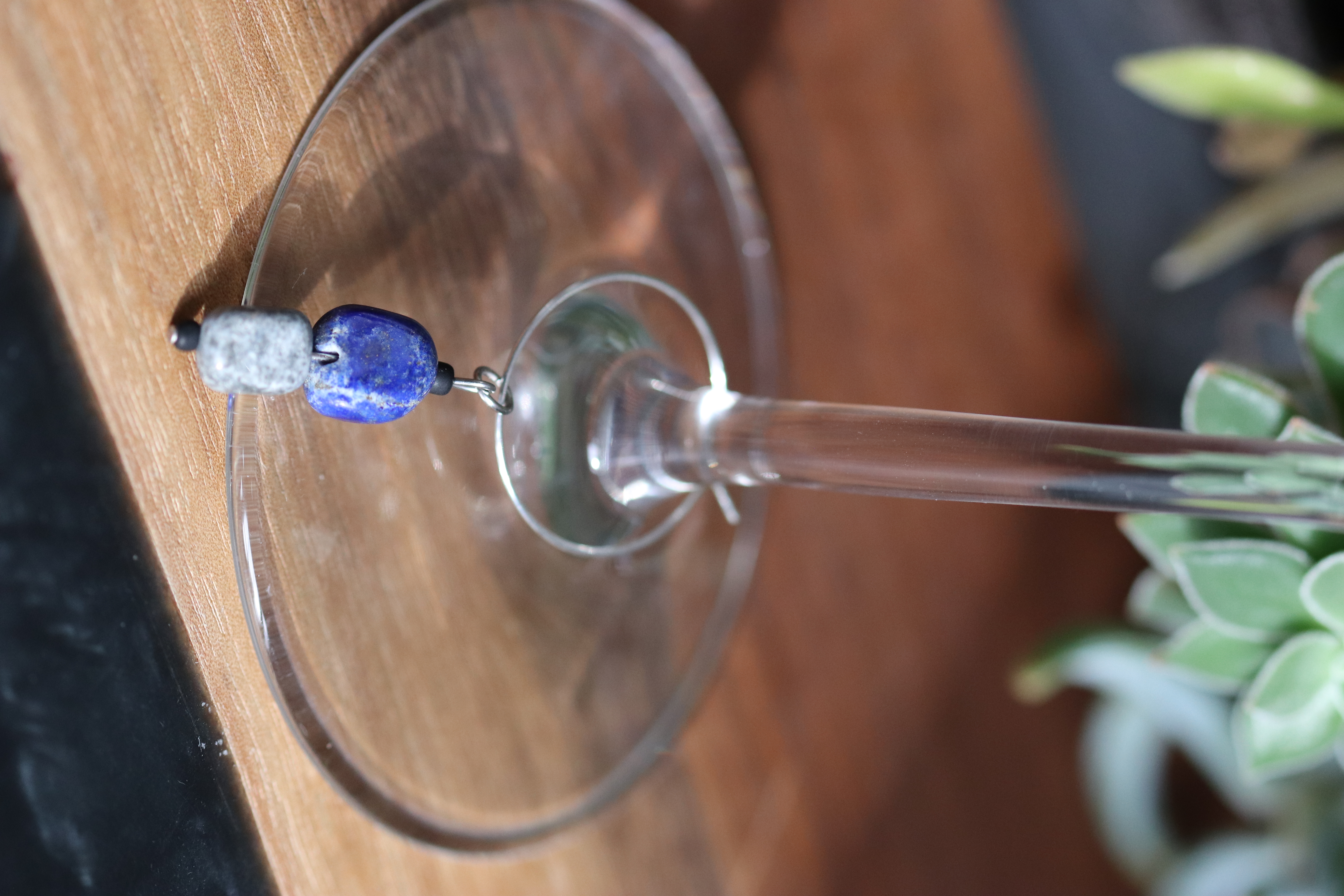 Blue and Gray Lapis Lazuli Wine Charms called "Mercury"