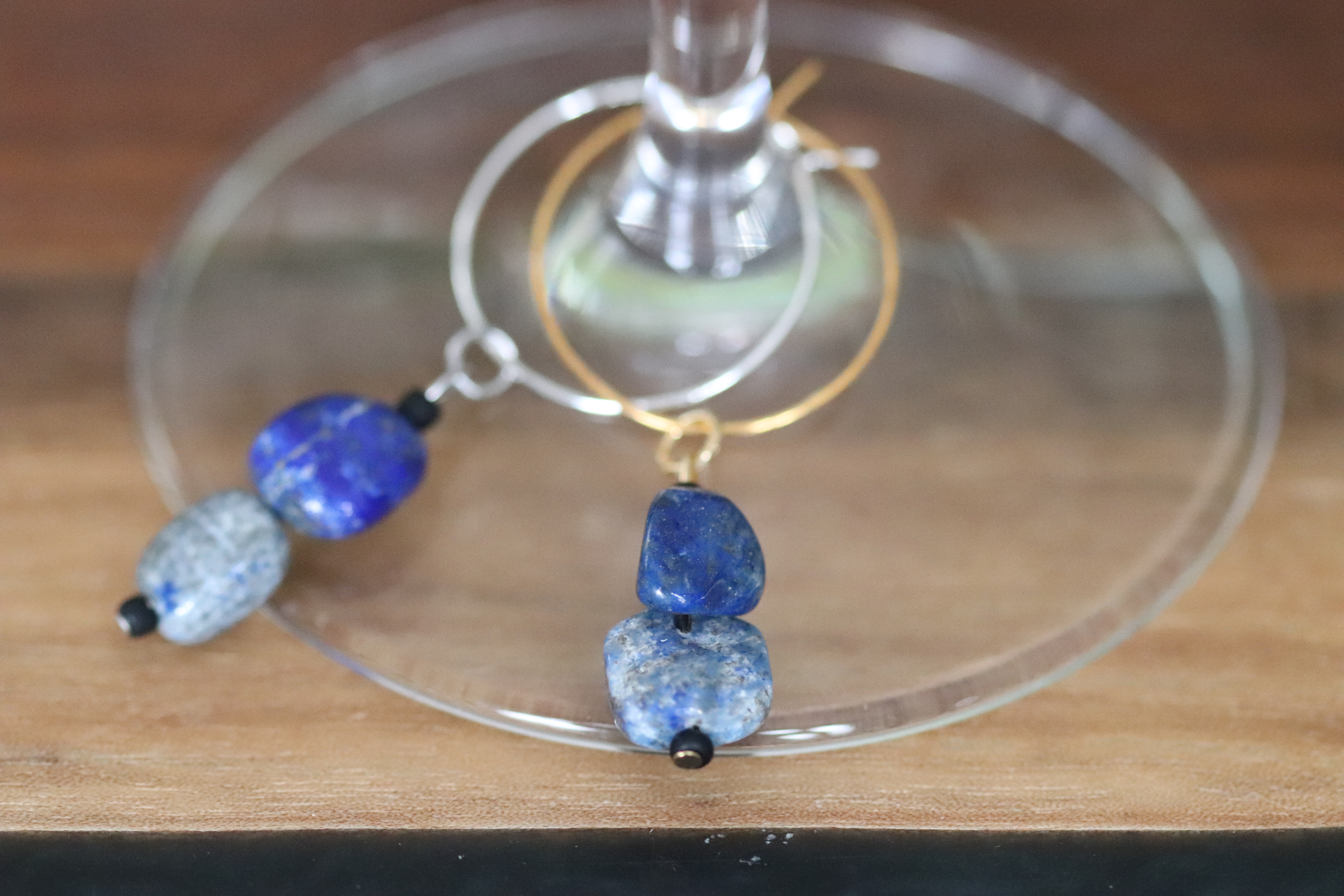 Blue and Gray Lapis Lazuli Wine Charms called "Mercury"
