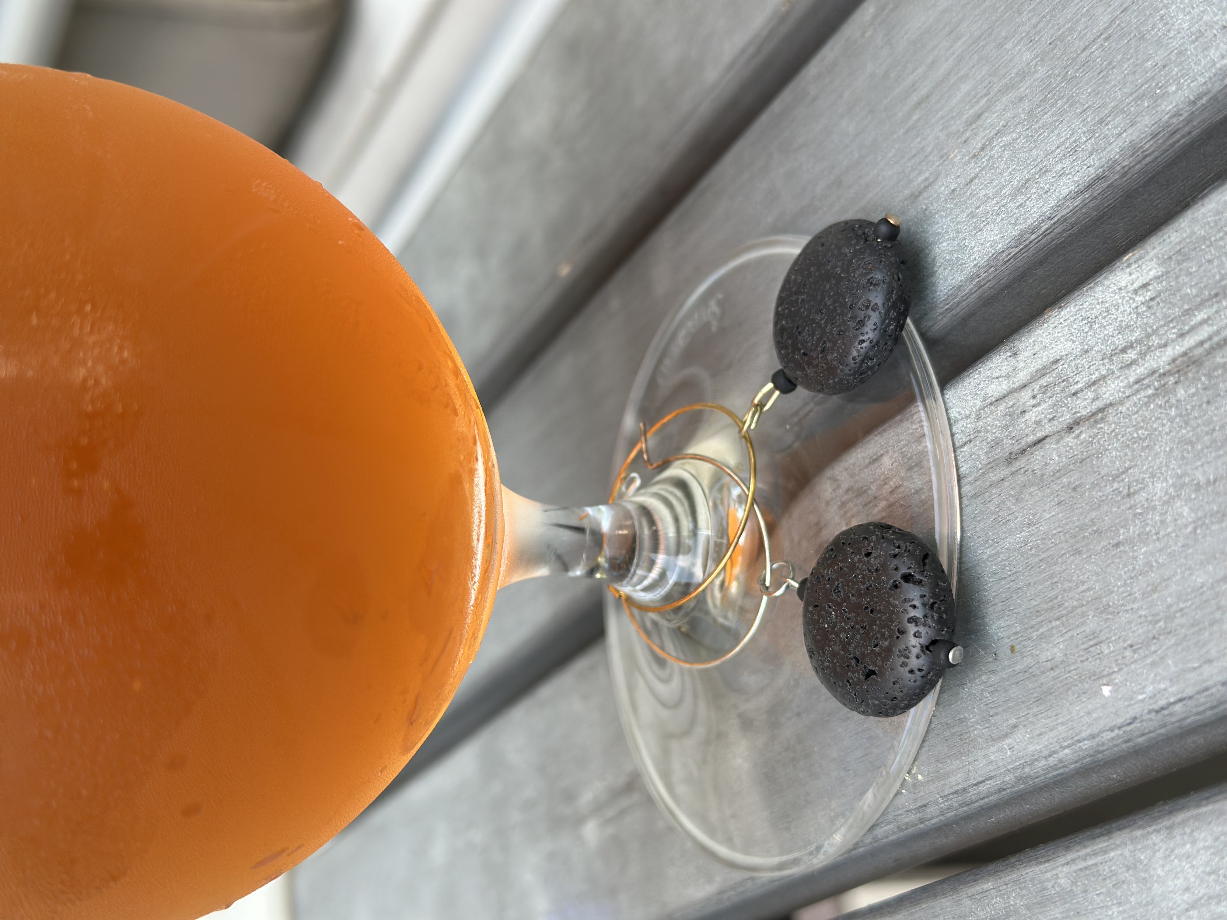 Black Lava Stone Wine Charm called "Solar Eclipse"