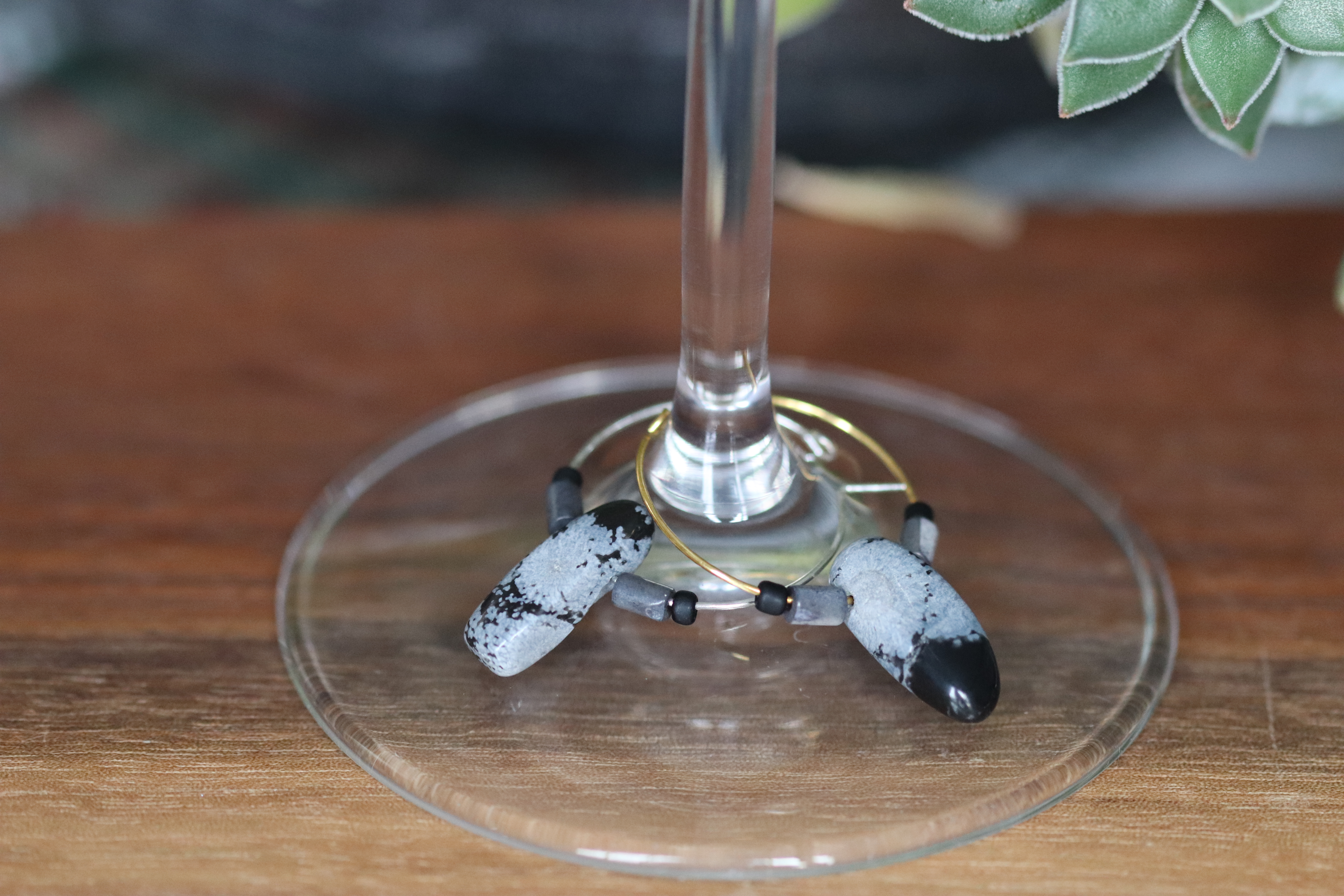 Black and Grey Jasper Stone and Pearl Wine Charm called "Victorious"
