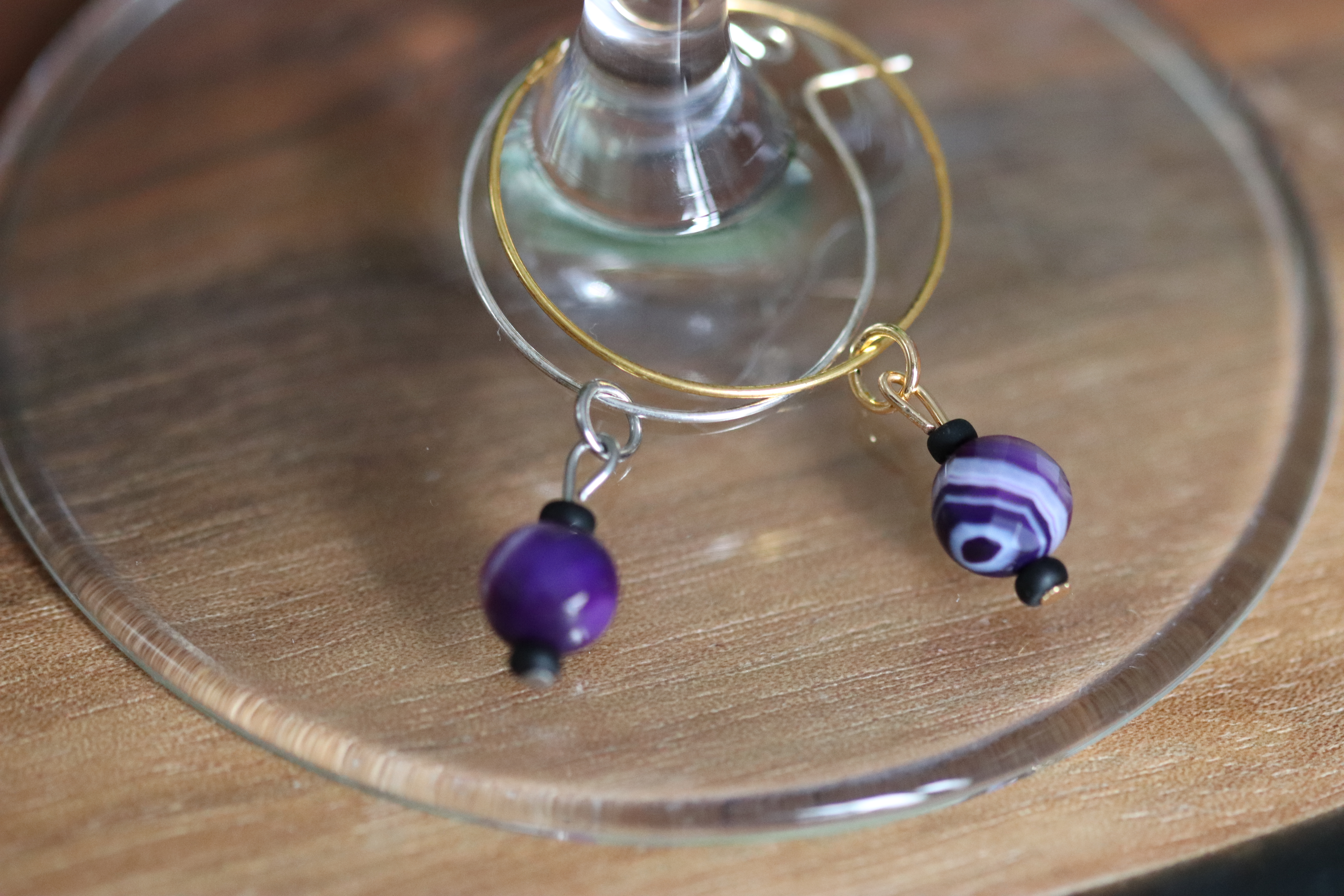 Shiny Purple Agate Wine Charm called "Purple Haze"