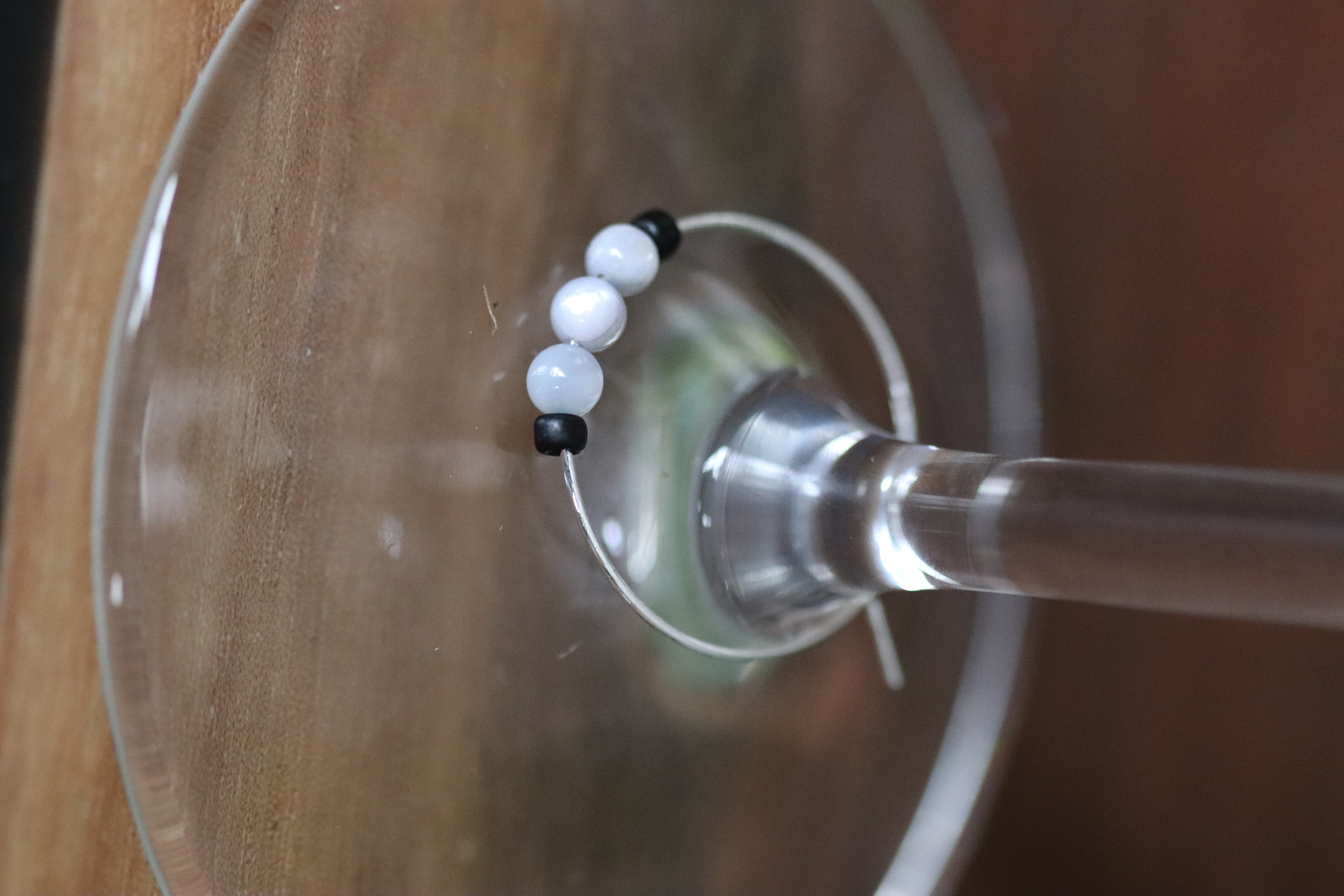 Elegant Grey and White Mother of Pearl Wine Charm called "Favorite Blanket"