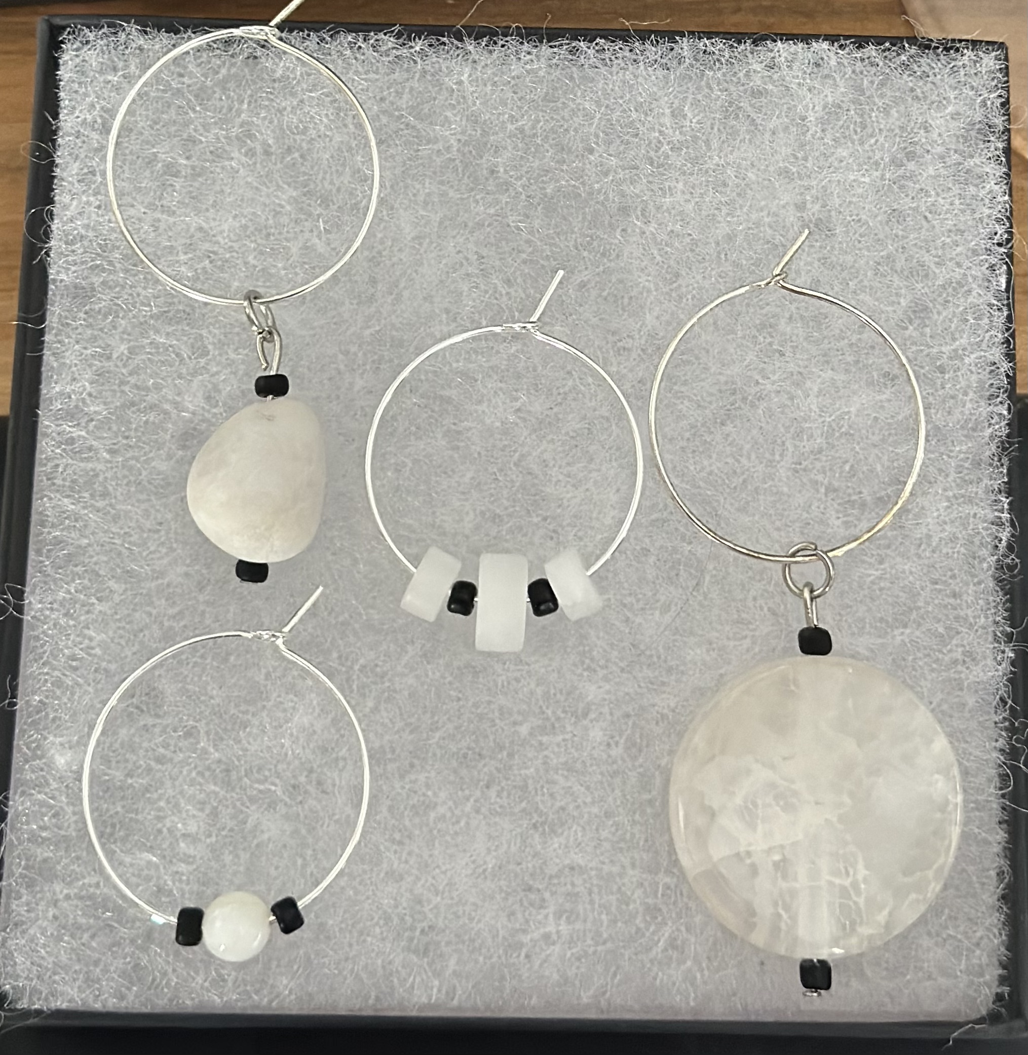Handcrafted White Hue Gemstones Wine Charms Set