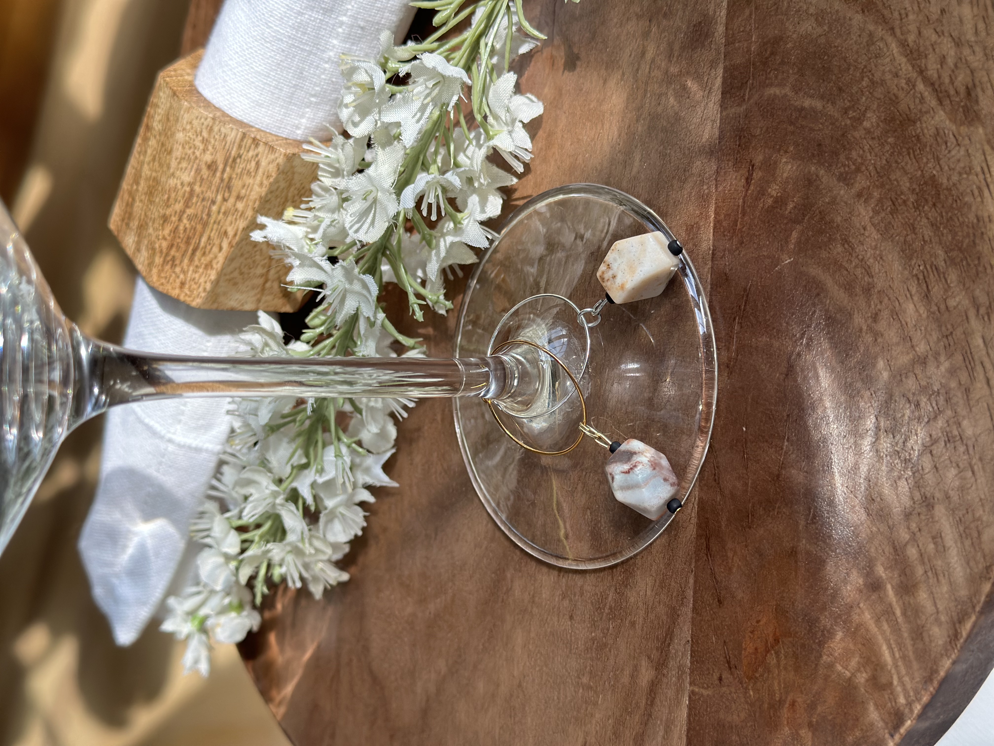 Beige, Tan and Brown Wine Glass Charm called "Root Beer Float"