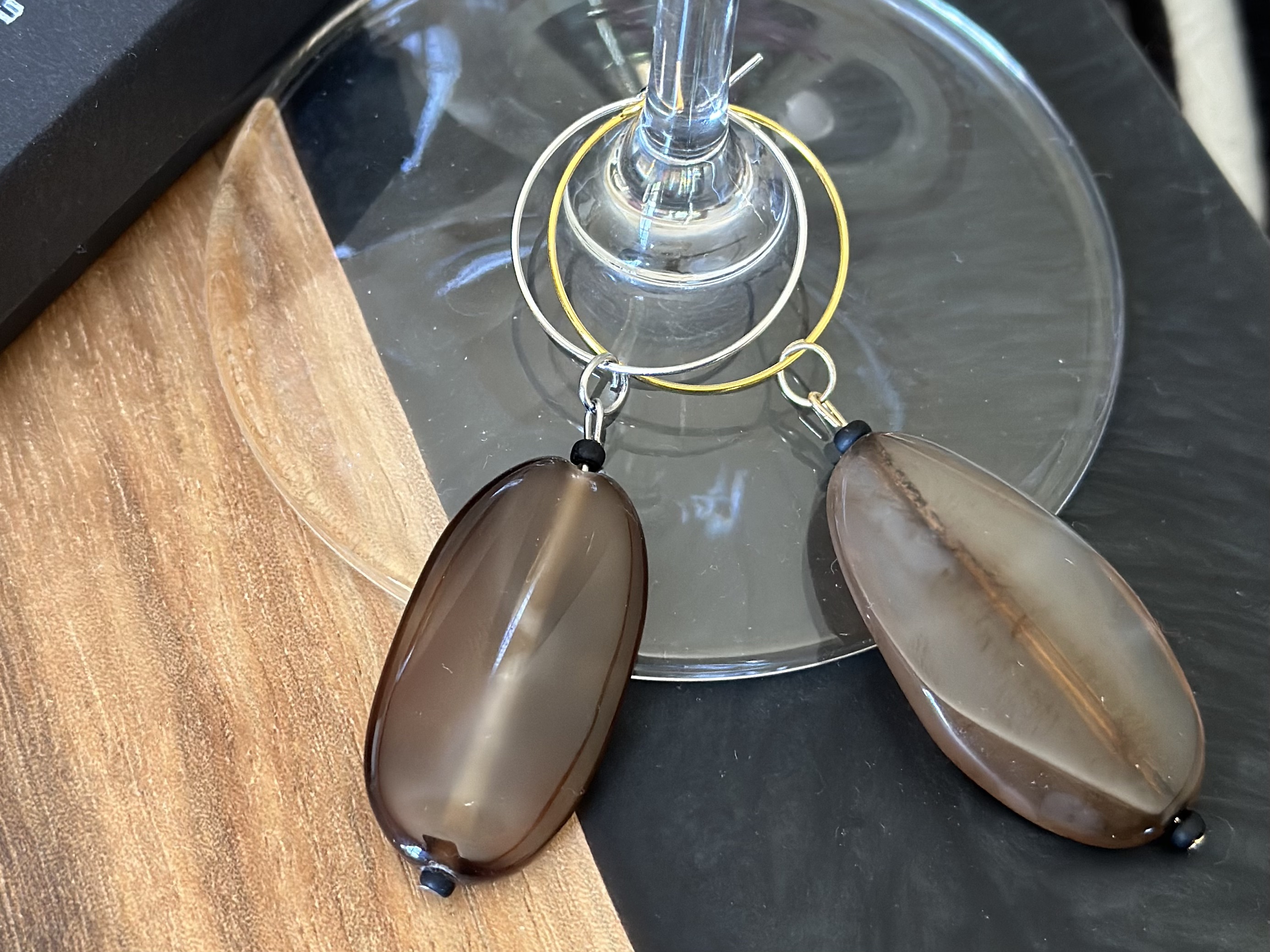 Brown Agate Wine Glass Charm called "Thoroughbreds"