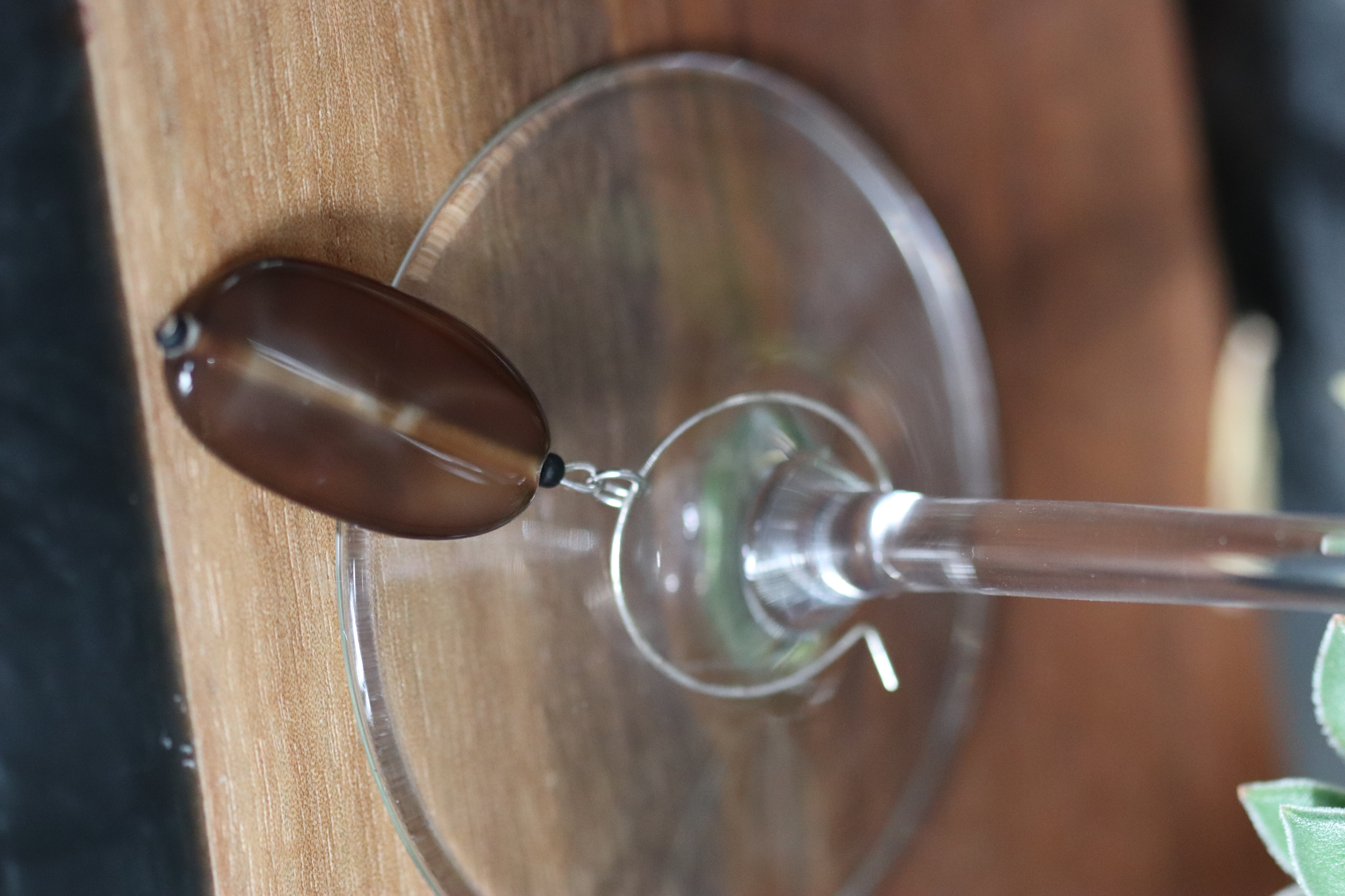 Brown Agate Wine Glass Charm called "Thoroughbreds"