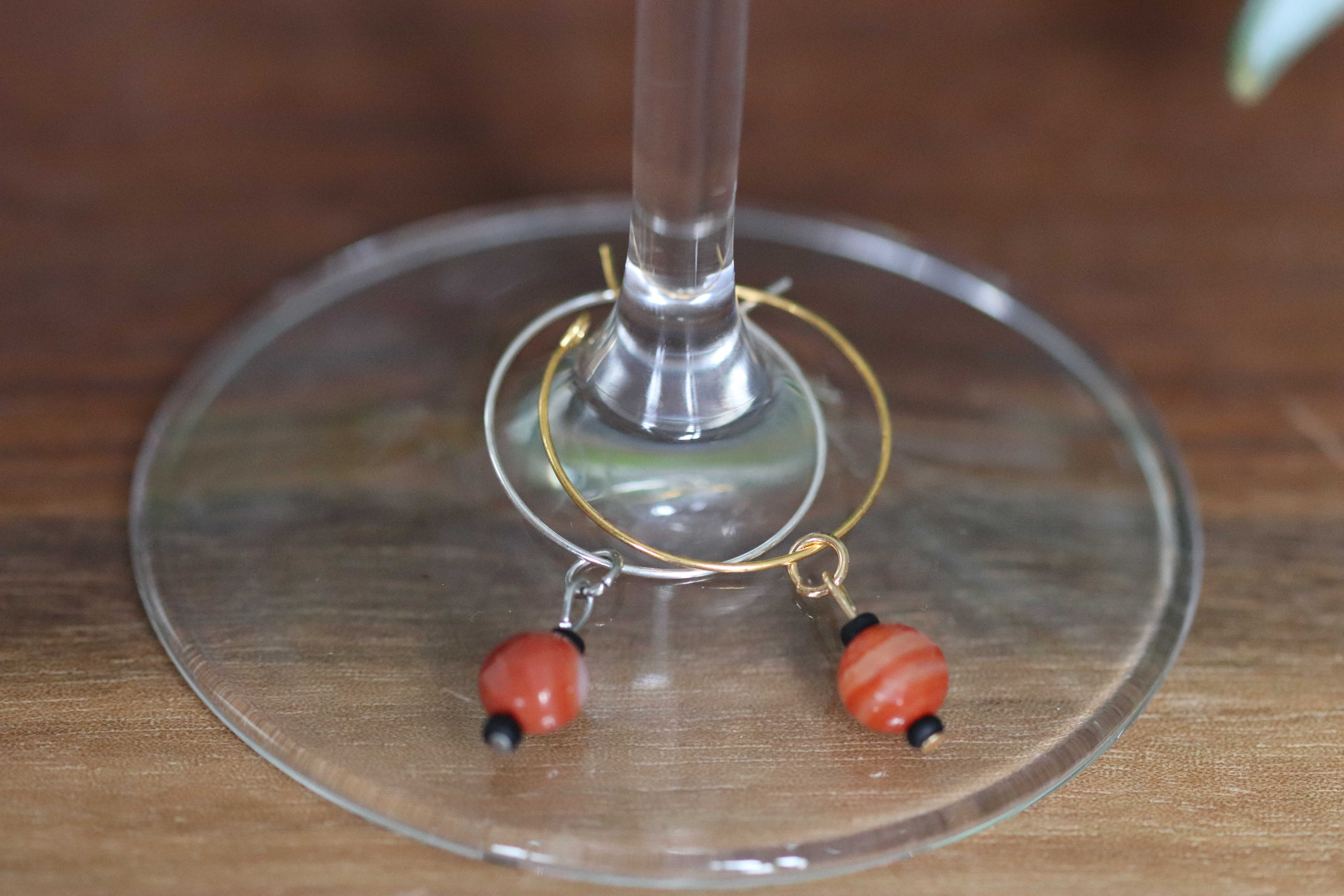 Dark Orange/Rust Agate Wine Charm called "Texas Sun"