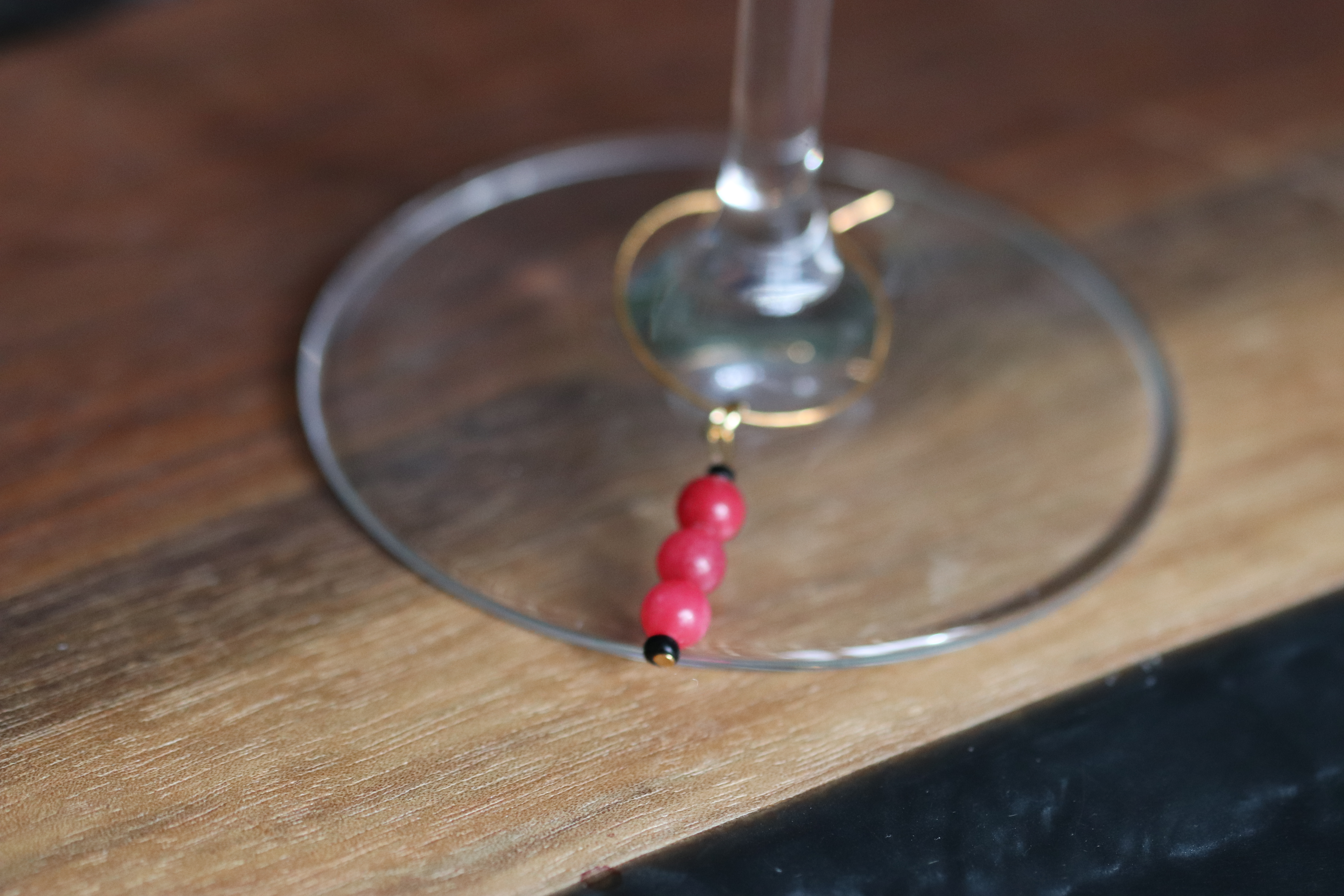 Bright Pink Agate Wine Glass Charm called "Pink Caviar"
