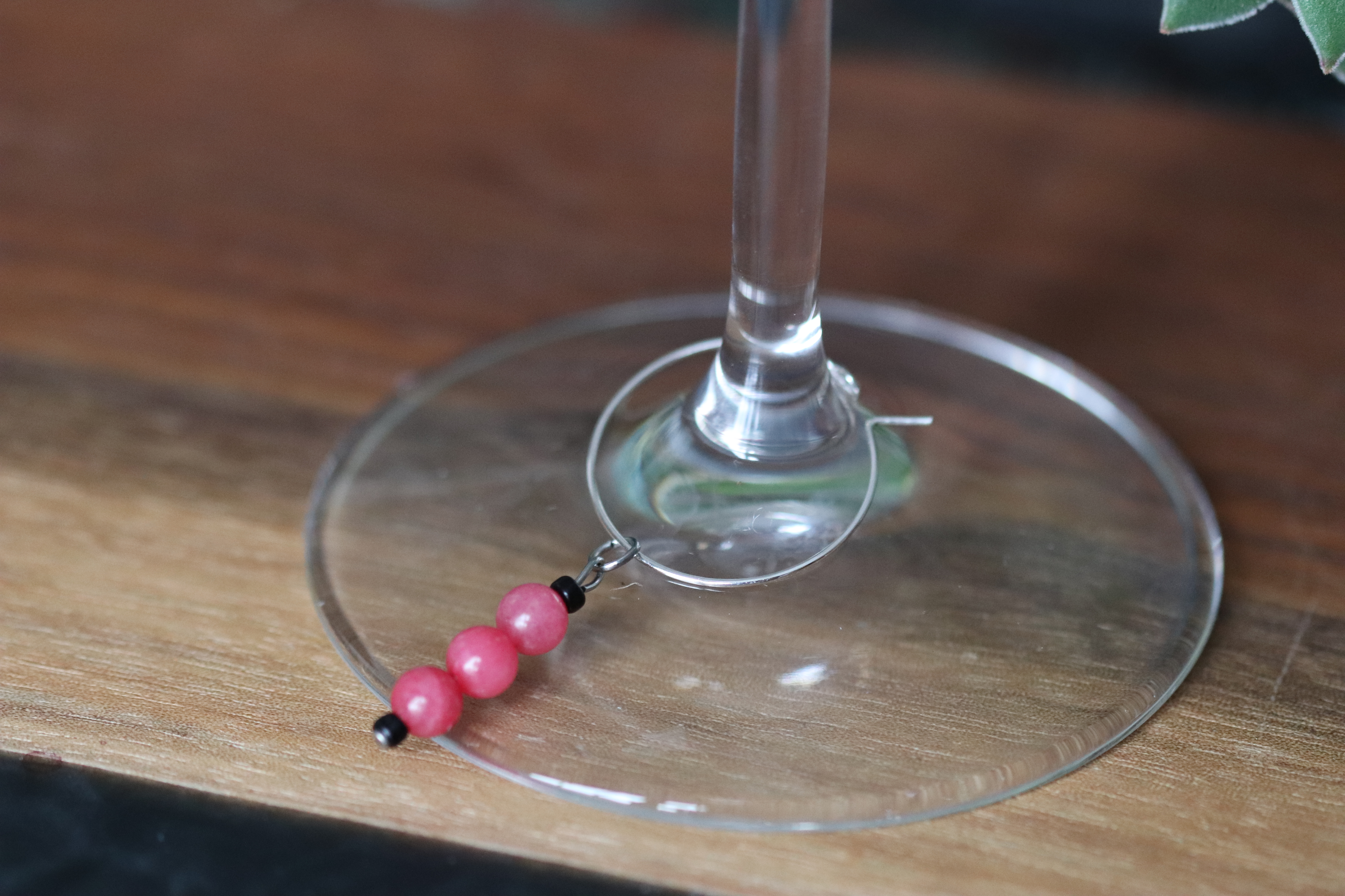 Bright Pink Agate Wine Glass Charm called "Pink Caviar"