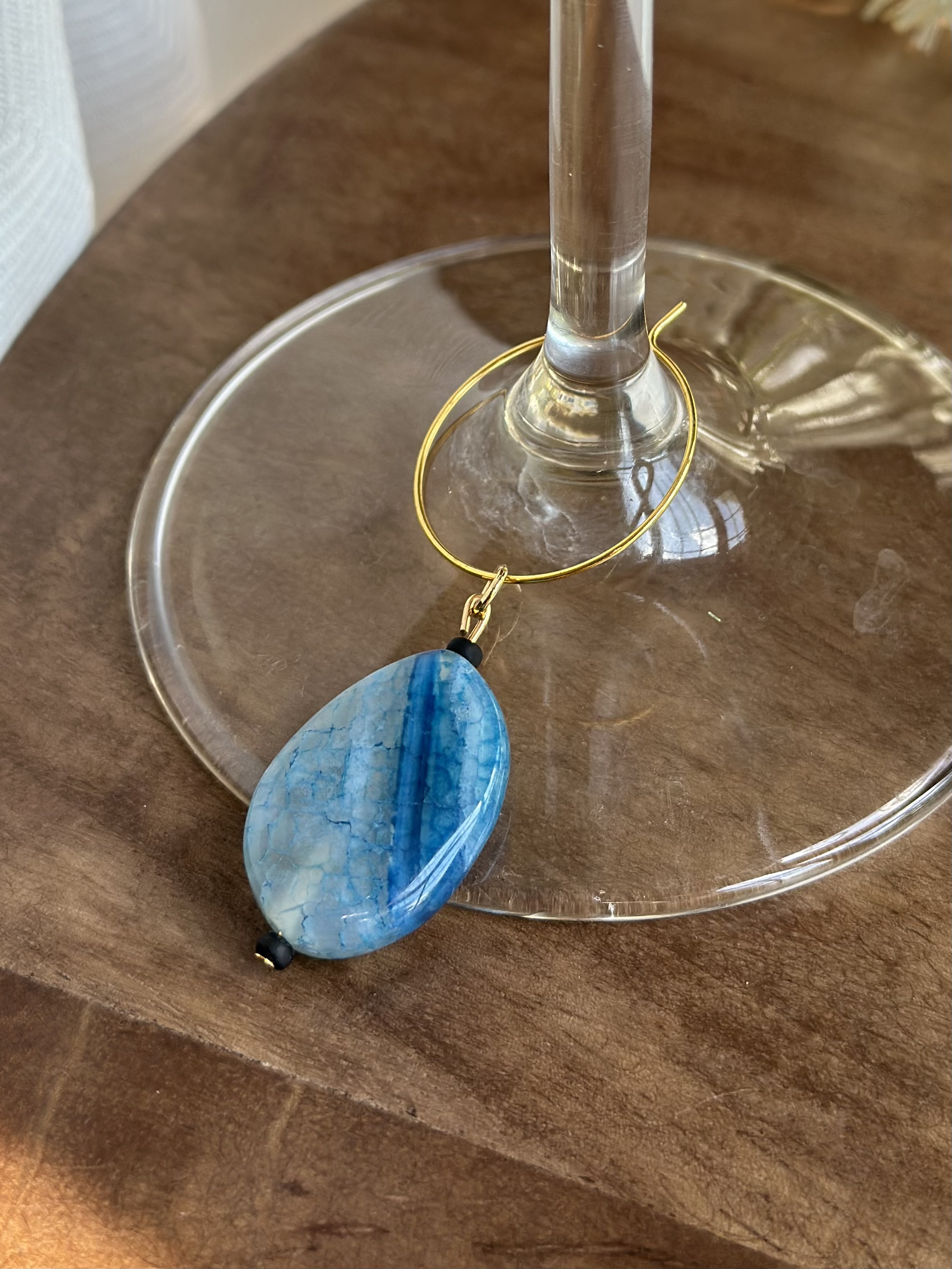 Blue Agate Wine Charms called "Blue Waters"