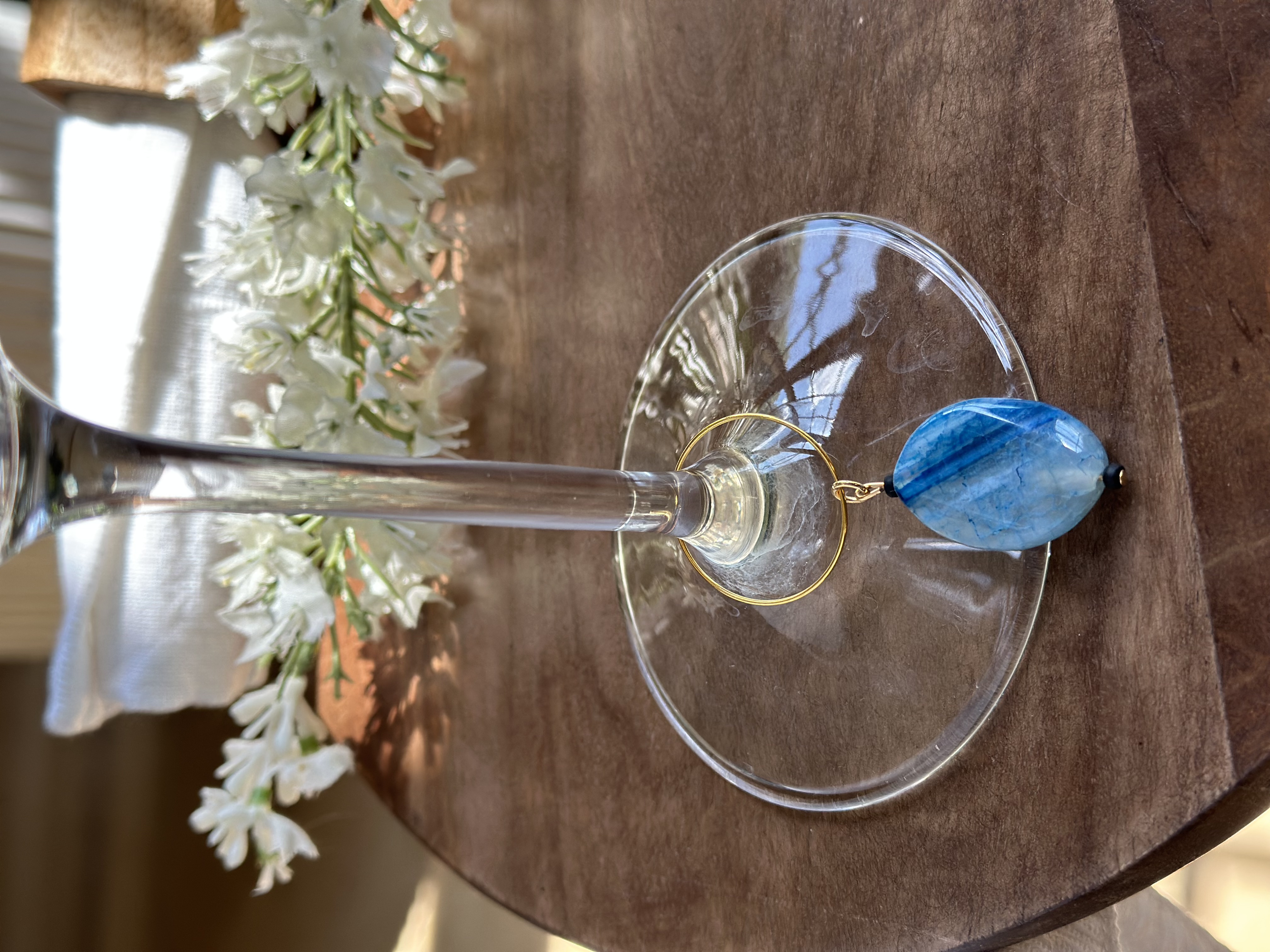 Blue Agate Wine Charms called "Blue Waters"