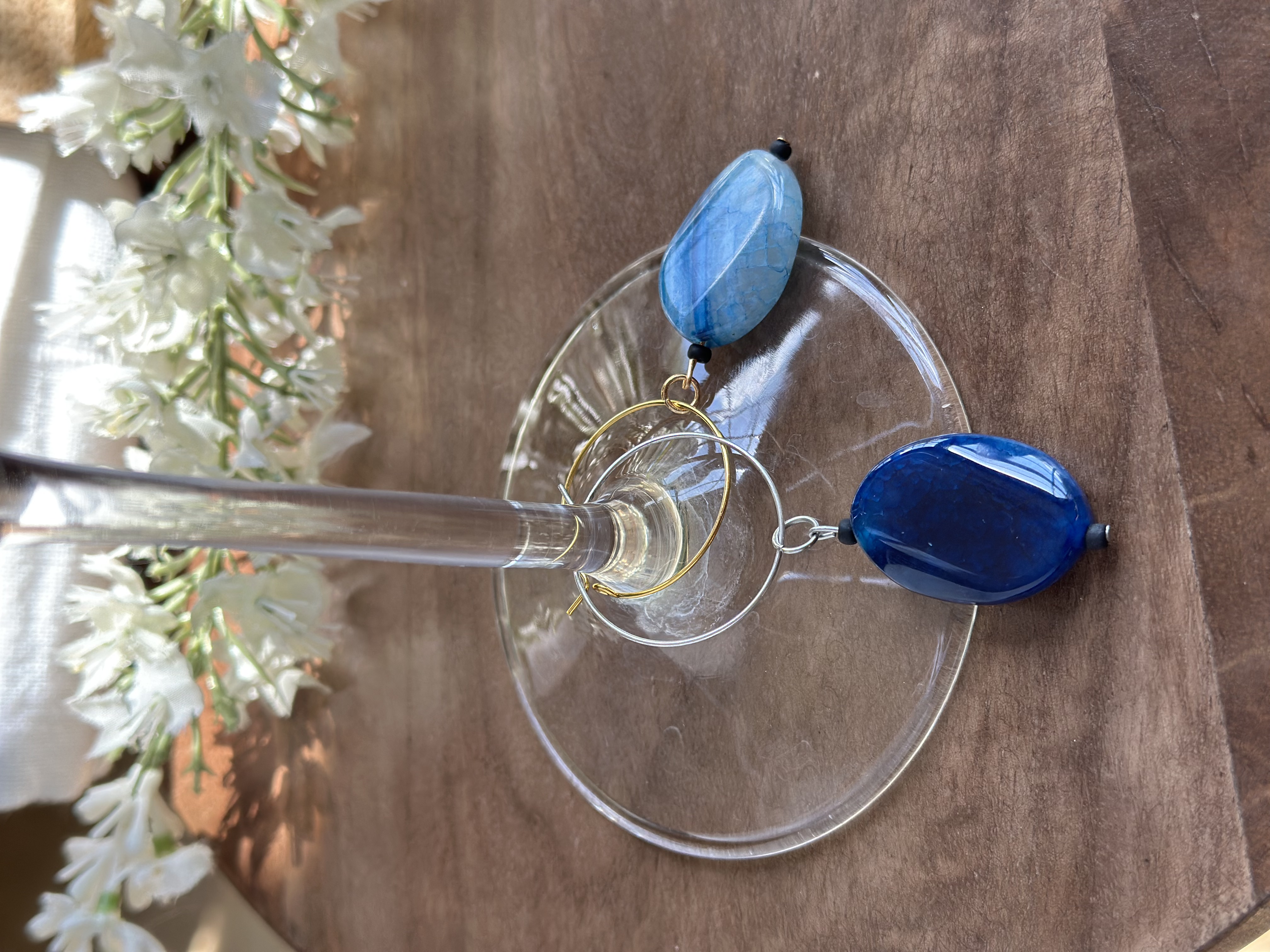 Blue Agate Wine Charms called "Blue Waters"