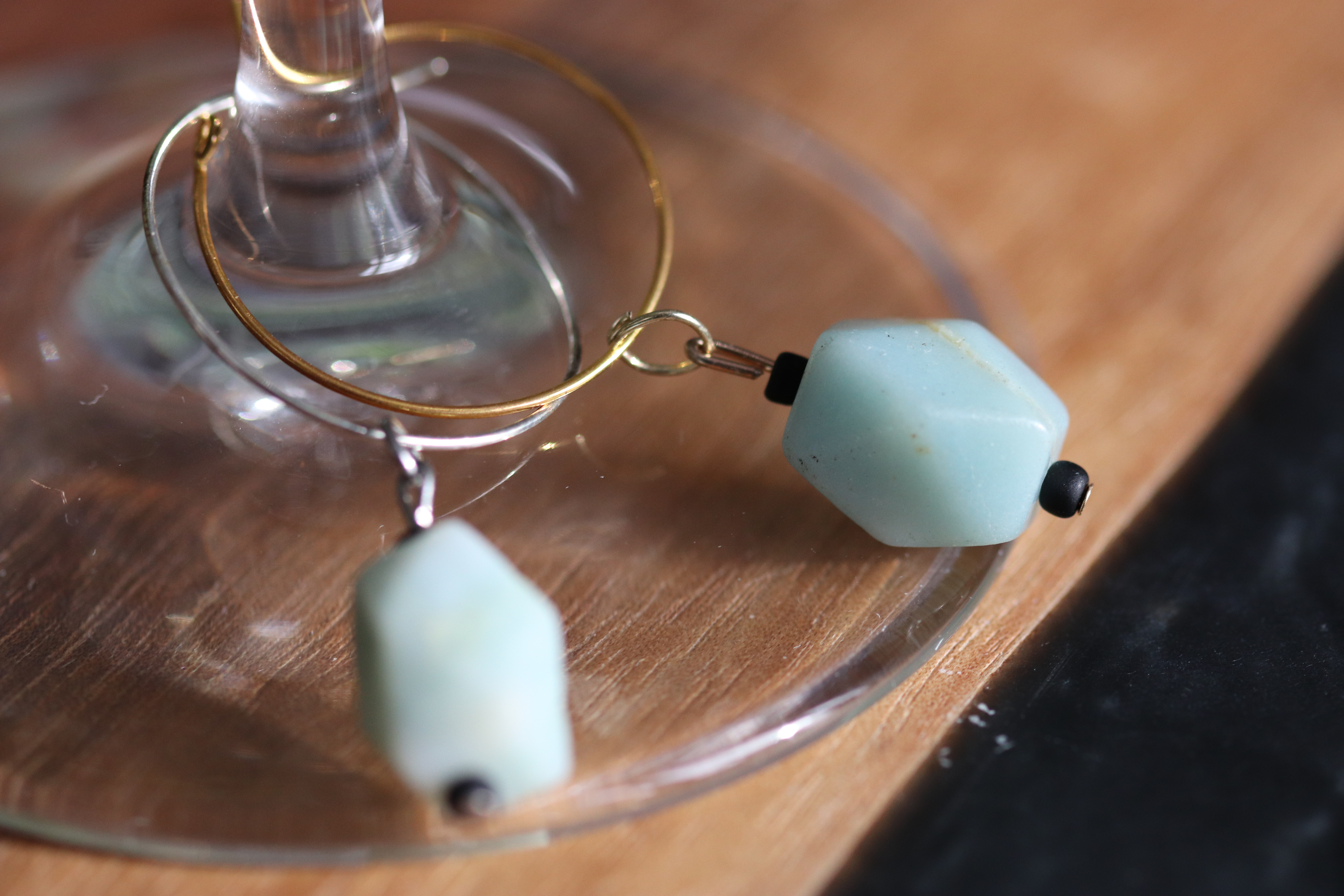 Torquoise Amazonite Wine Glass Charm called "Deep Cuts"