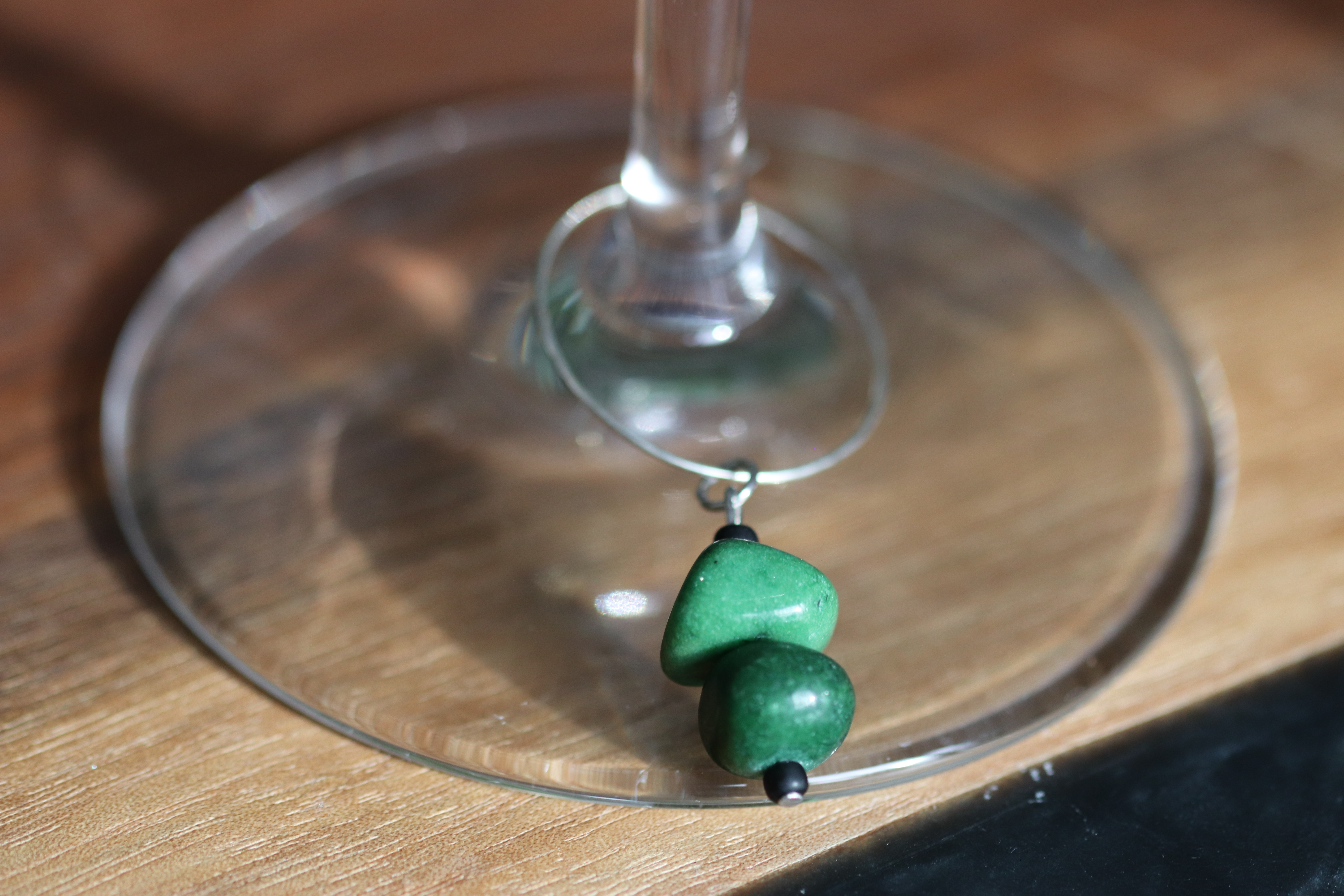 Green Agate Wine Glass Charm called "Cactus"