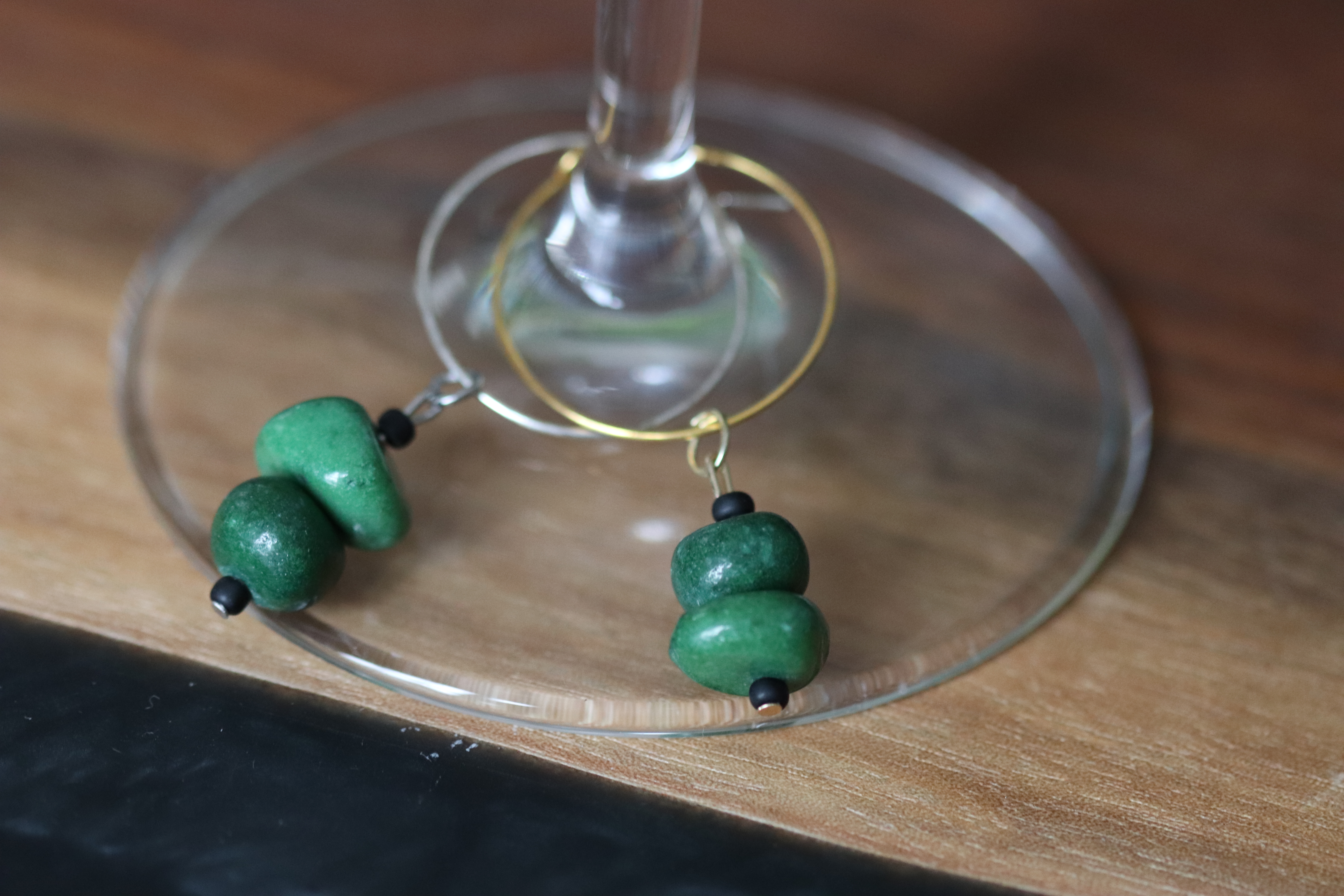 Green Agate Wine Glass Charm called "Cactus"