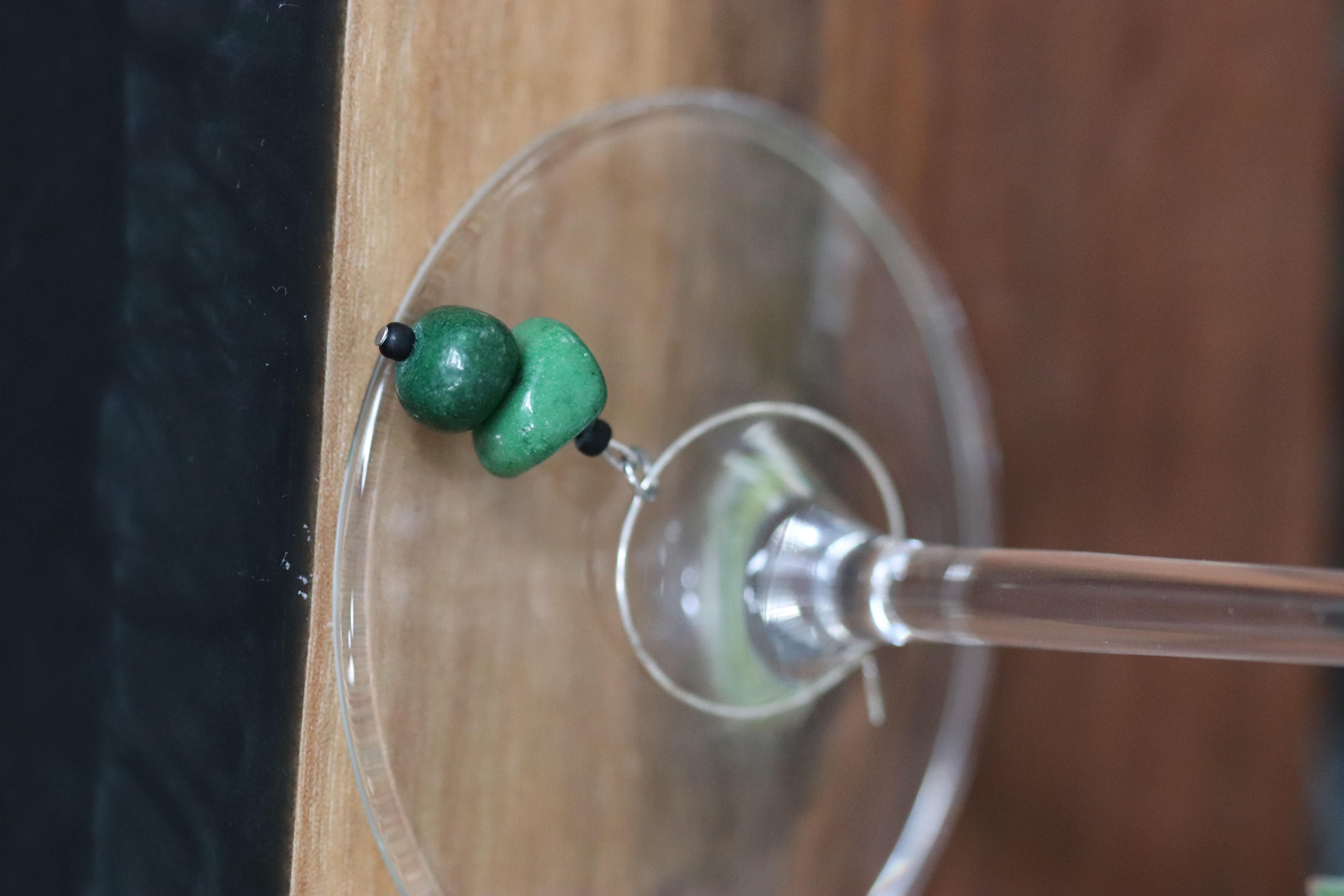 Green Agate Wine Glass Charm called "Cactus"