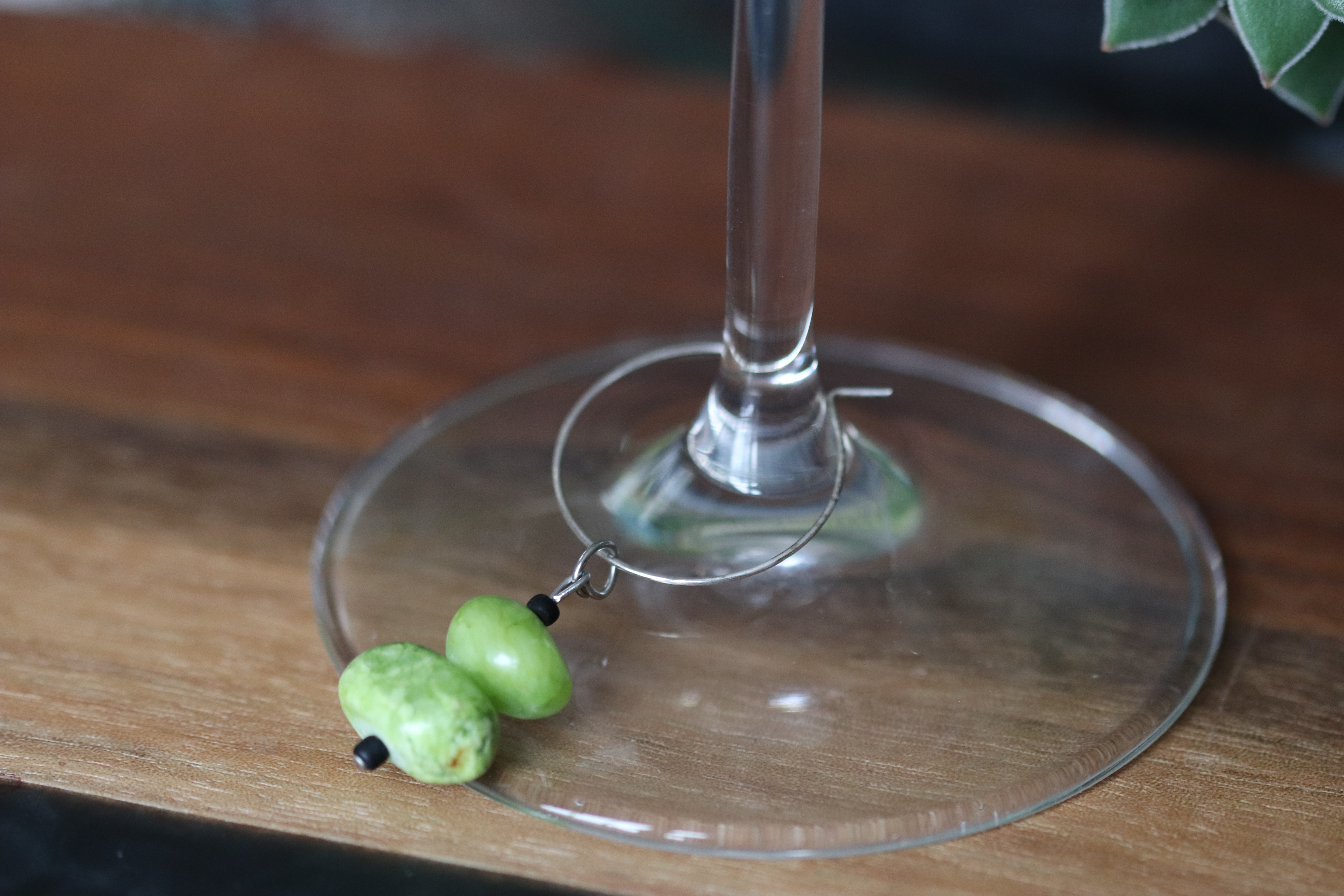 Lime Green Agate Wine Glass Charm called "Margarita"