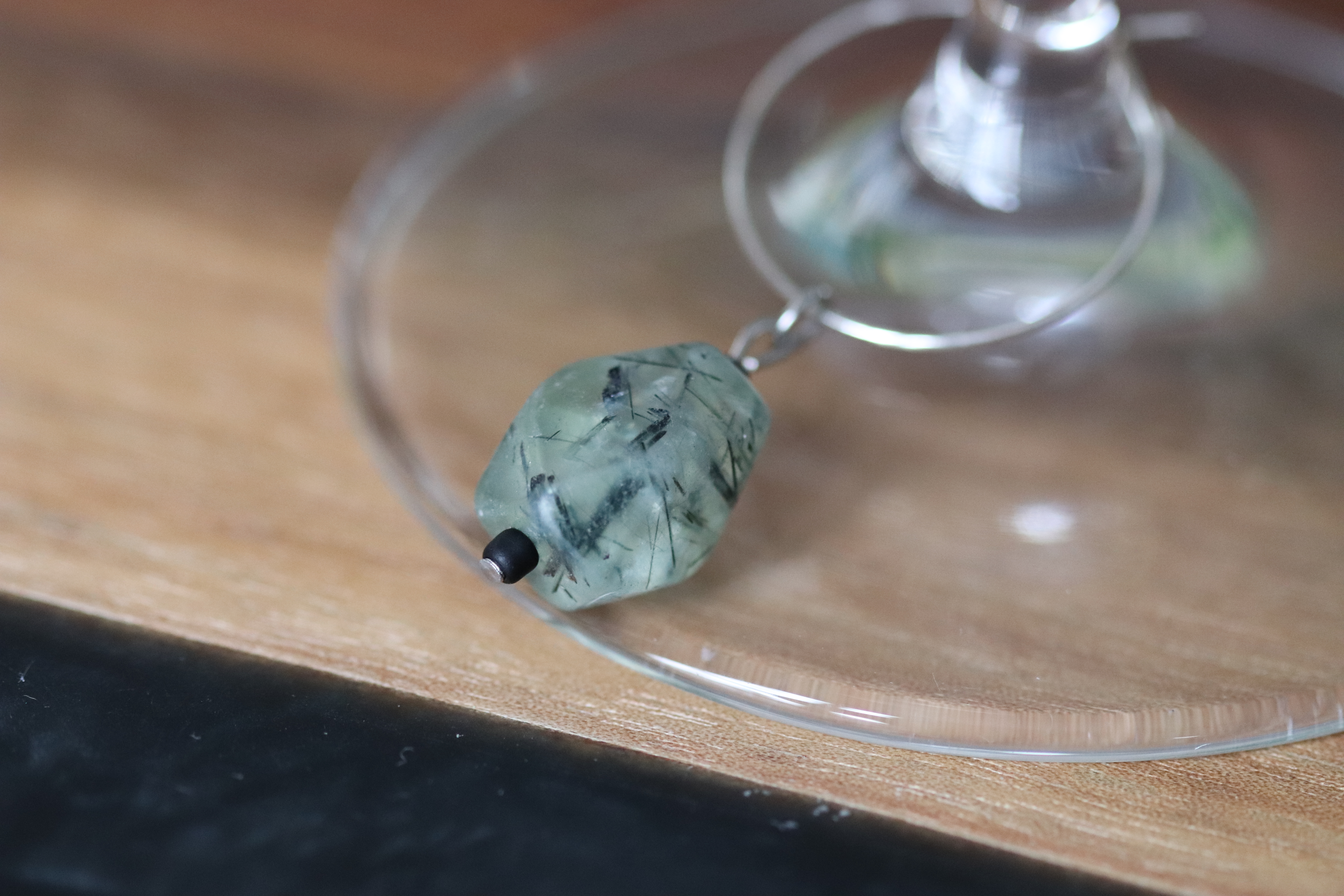 Mint Green Agate Wine Glass Charm called "Outdoor Candle"