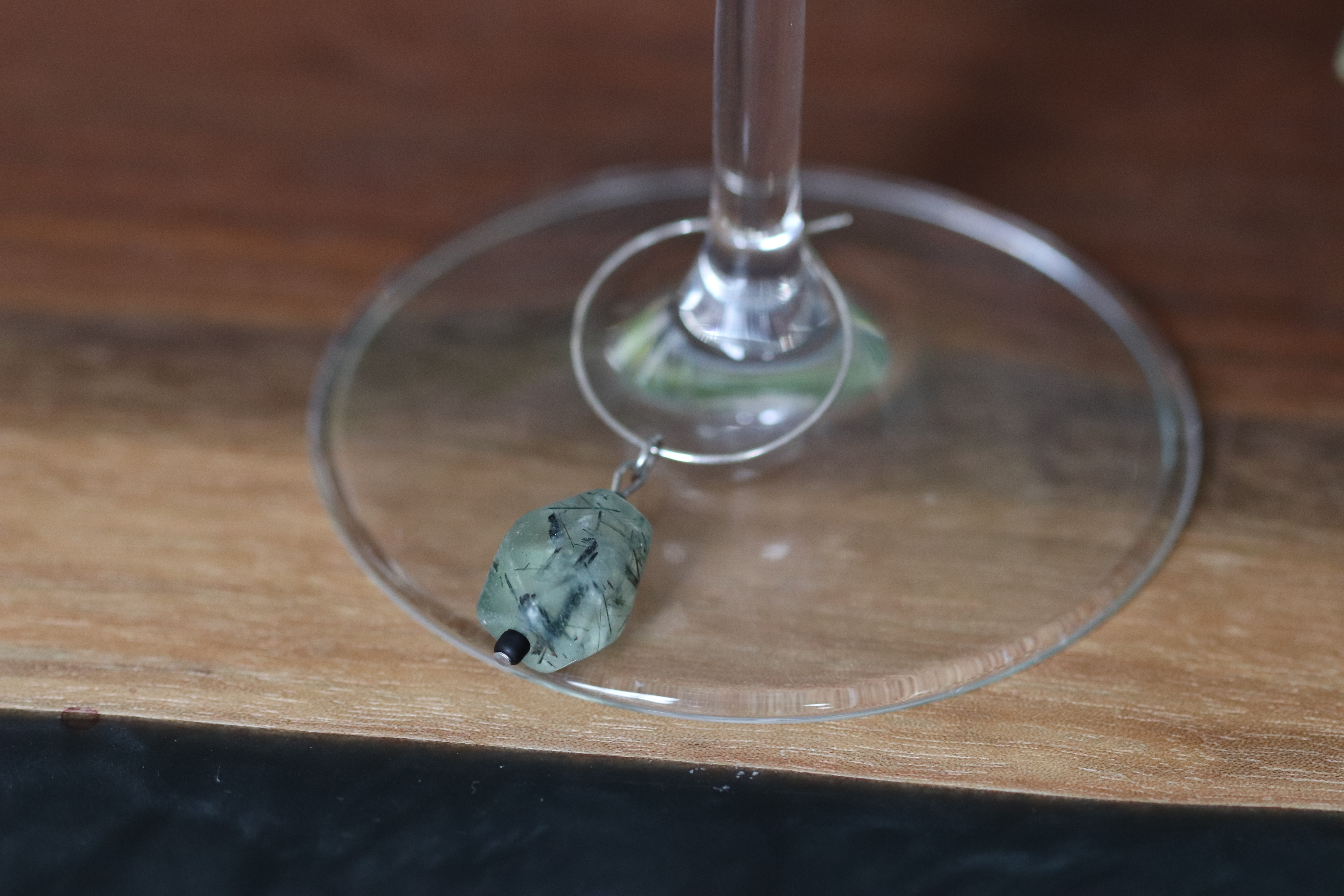 Mint Green Agate Wine Glass Charm called "Outdoor Candle"