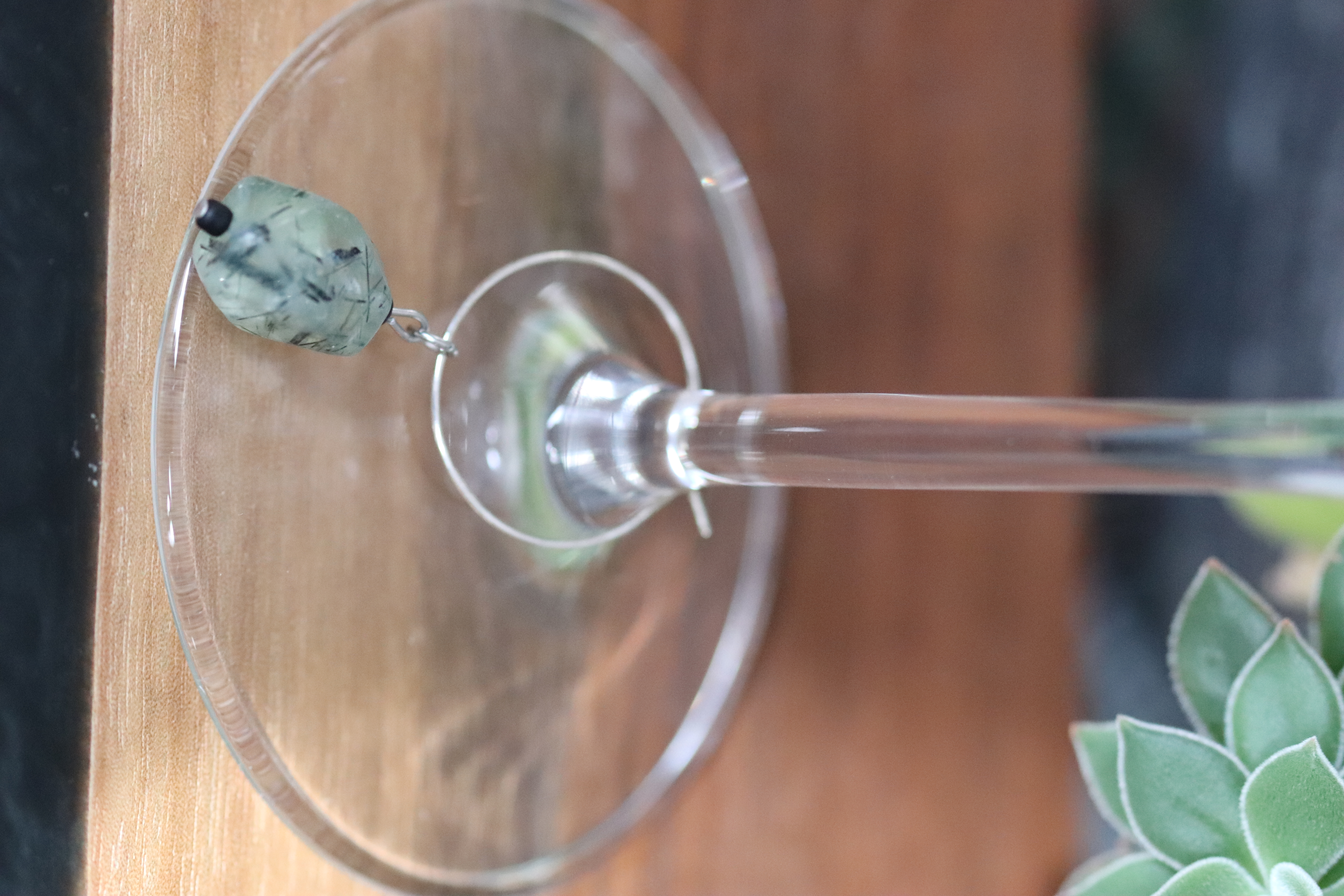 Mint Green Agate Wine Glass Charm called "Outdoor Candle"