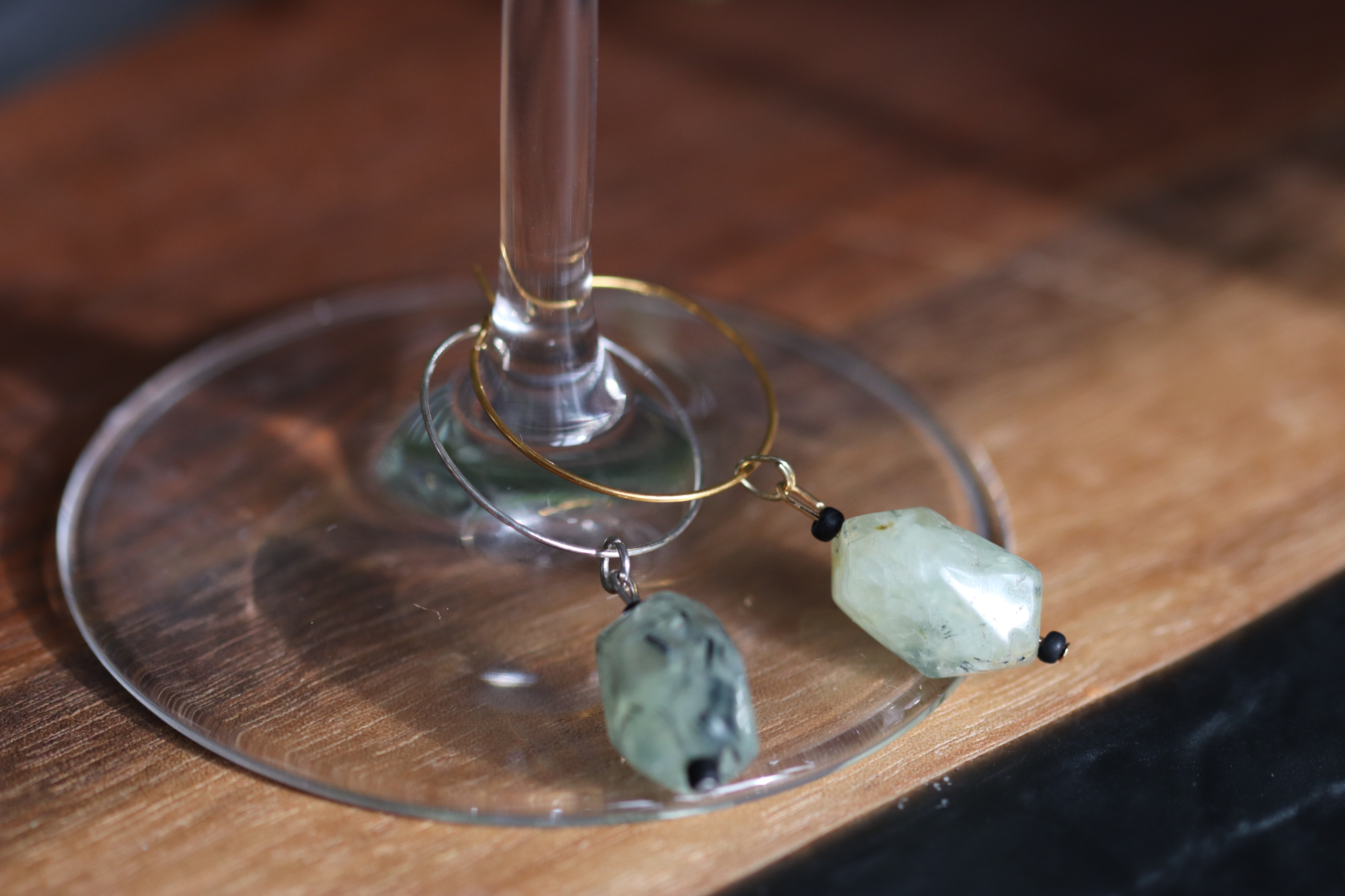 Mint Green Agate Wine Glass Charm called "Outdoor Candle"
