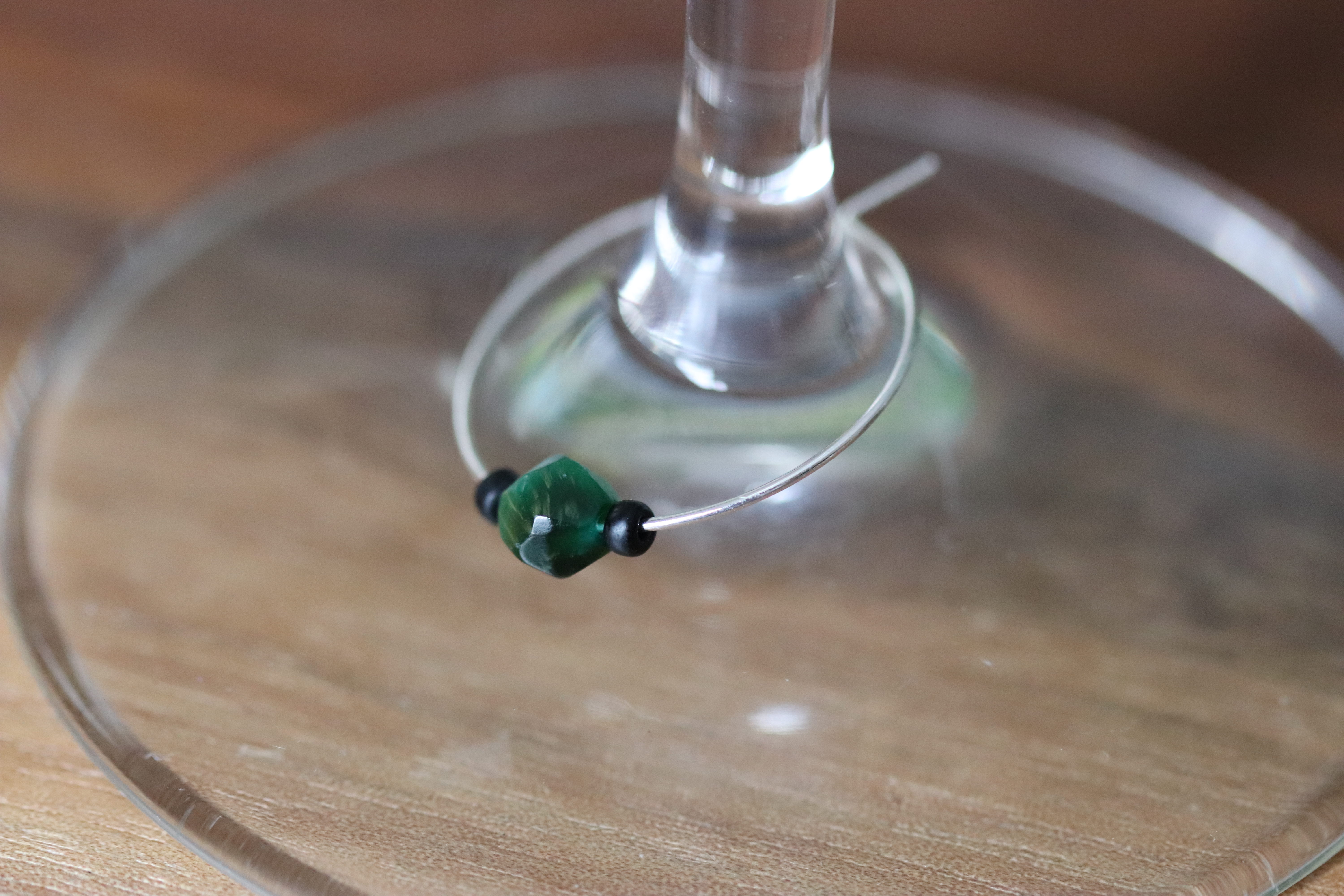 Dark Green Tiger Eye Wine Glass Charm called "Dark Palm"