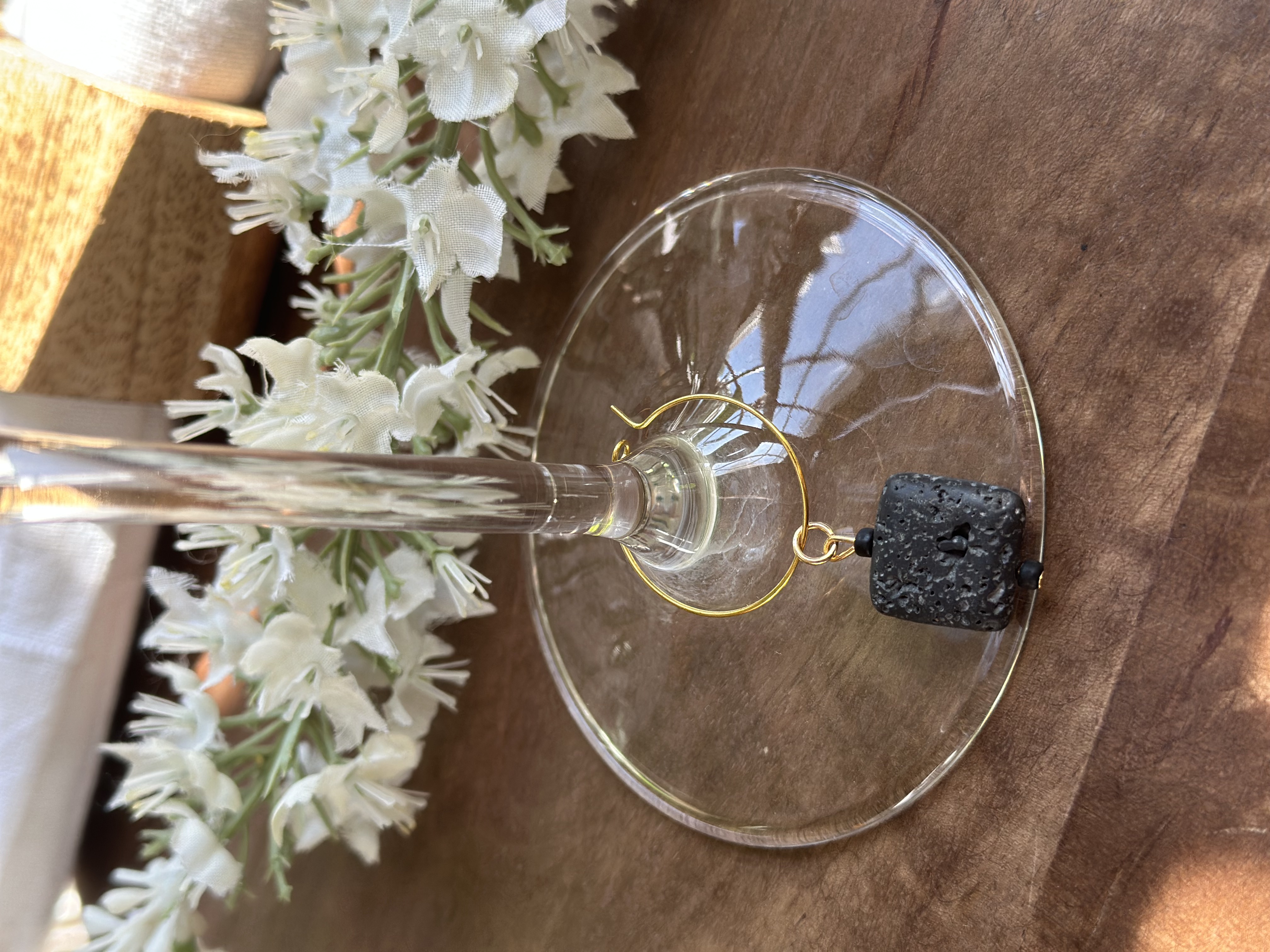 Elegant Black Lava Stone Wine Charm called "So Squarey"