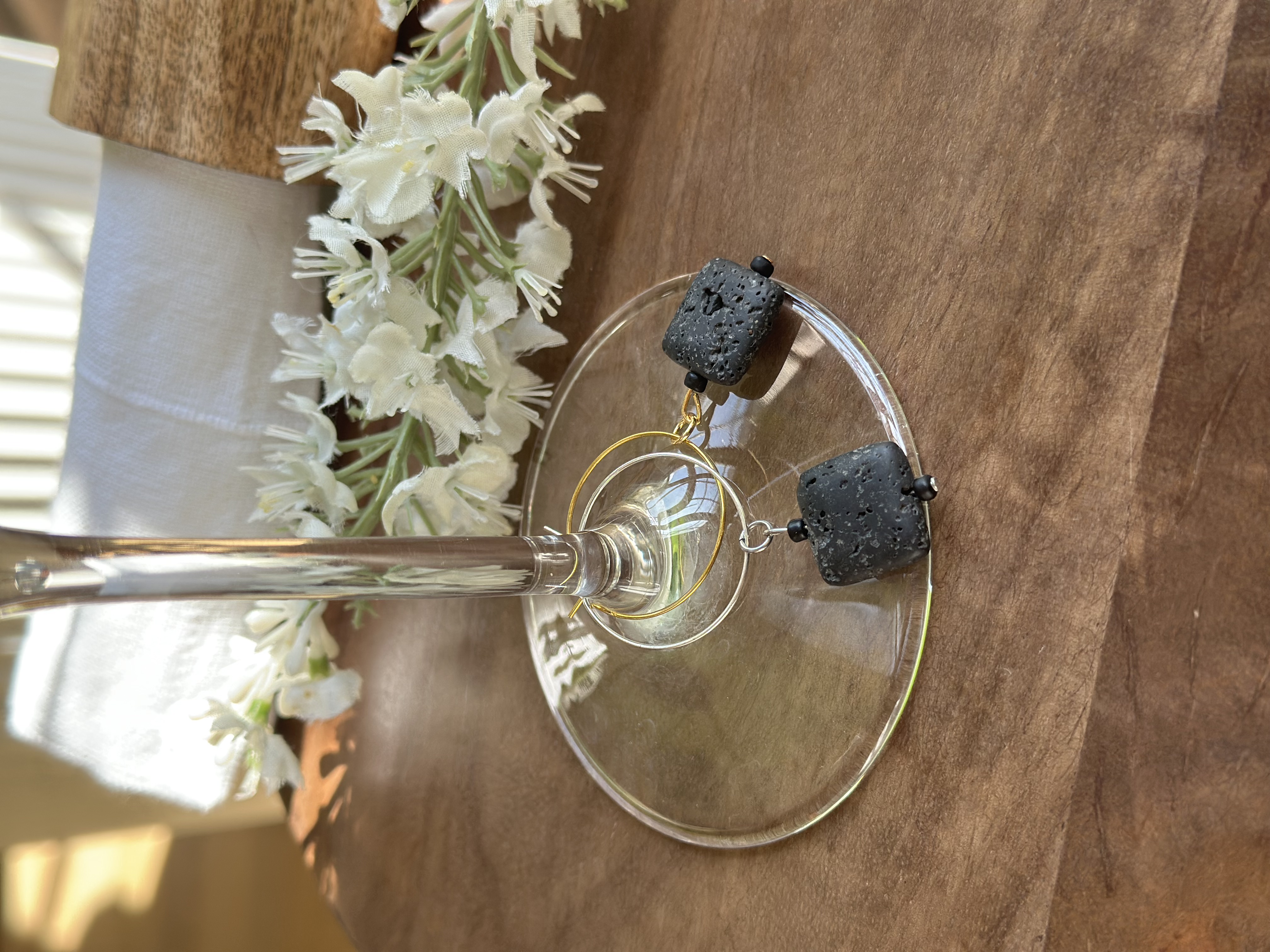 Elegant Black Lava Stone Wine Charm called "So Squarey"