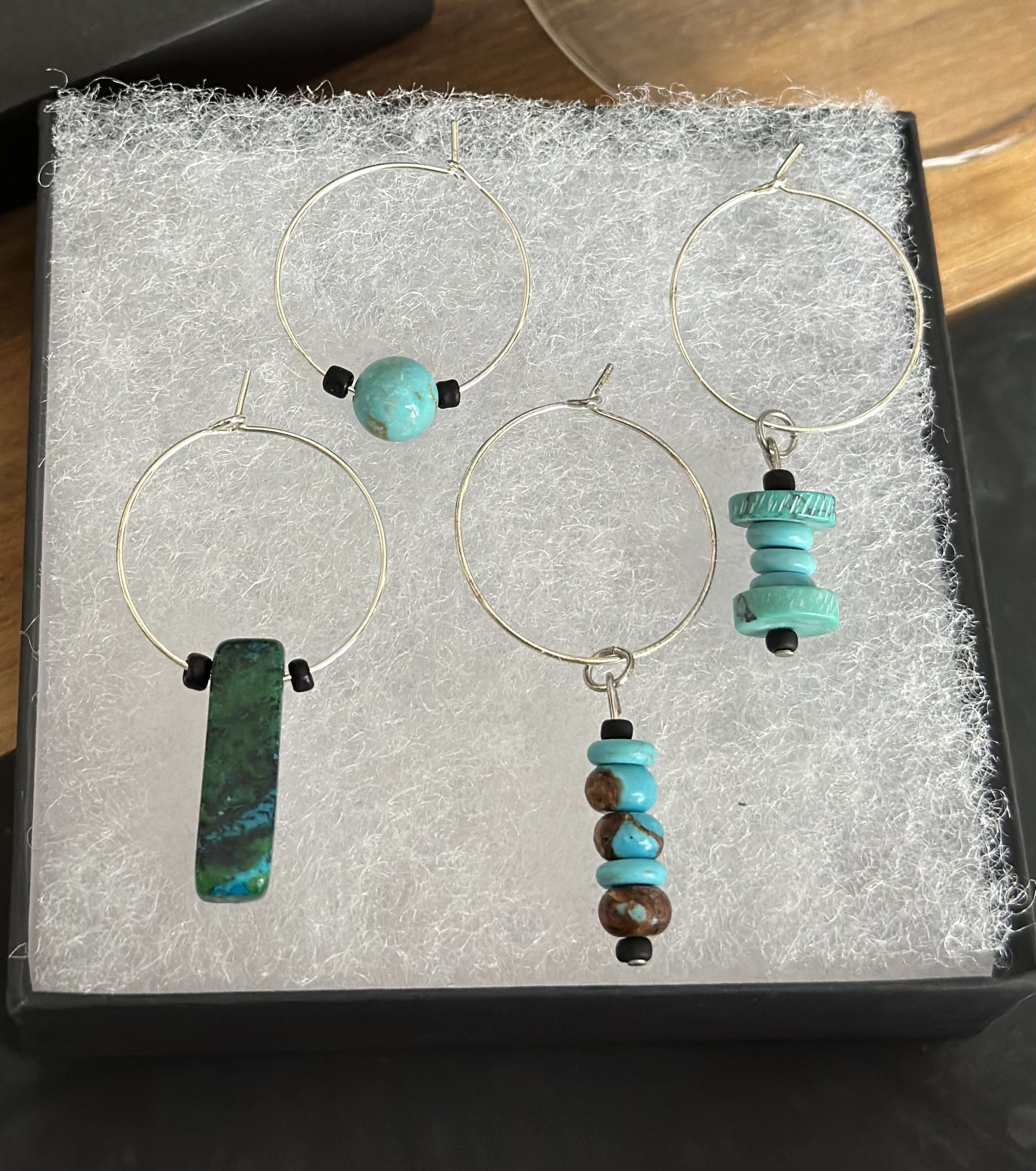 Handcrafted Blue Hued Gemstones Wine Charms Sets