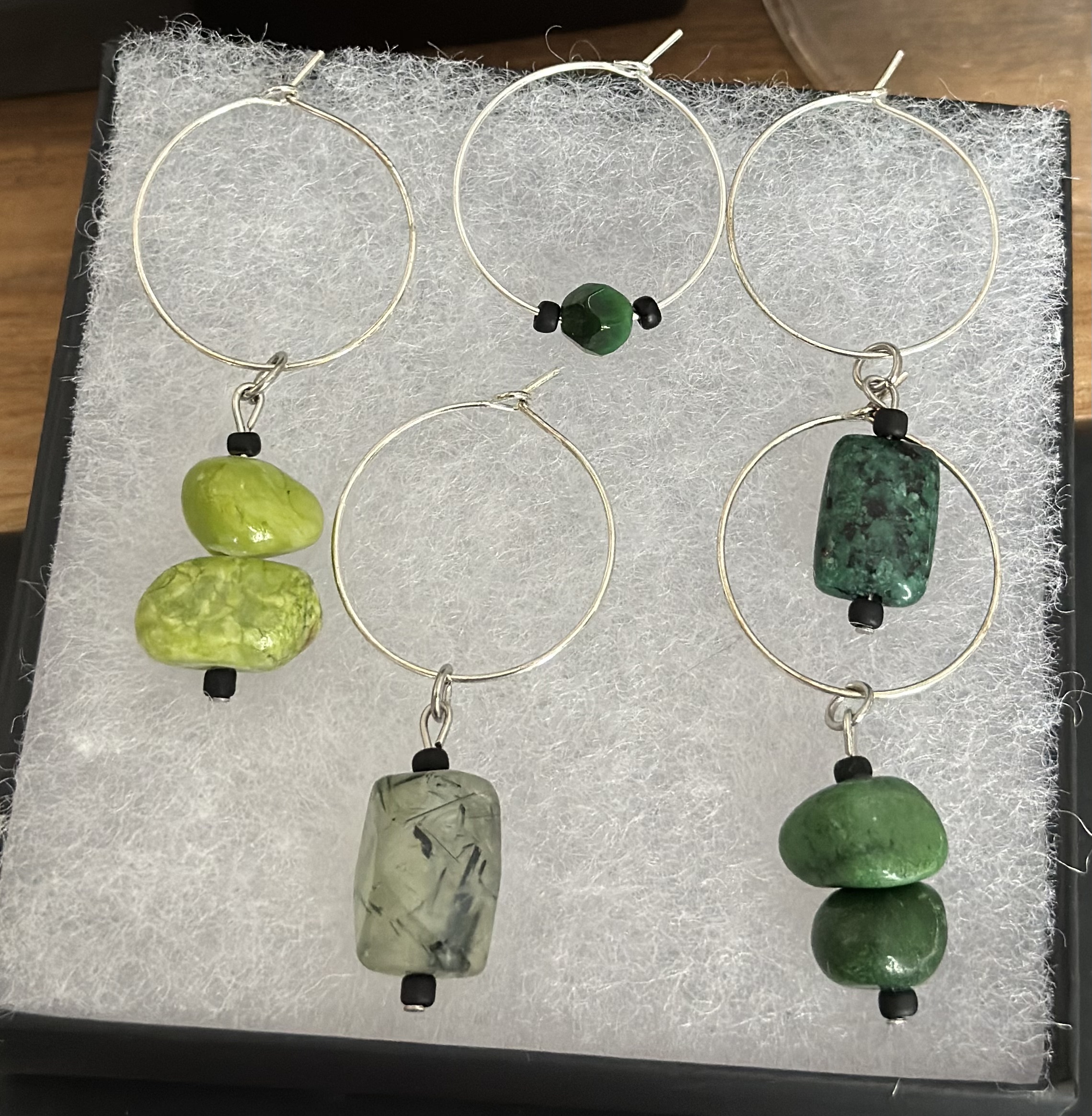 Handcrafted Green Hued Gemstones Wine Charms Sets