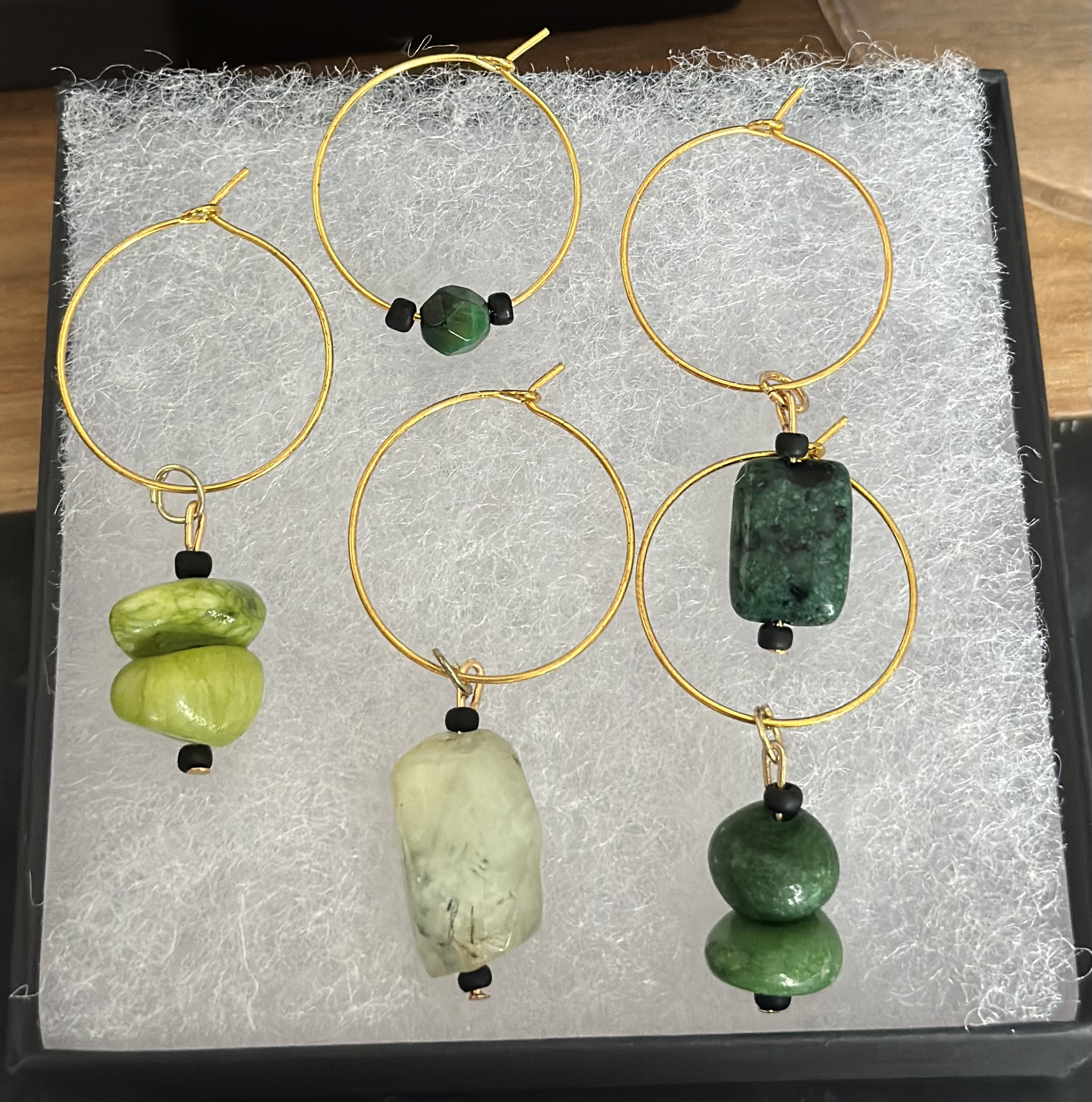 Handcrafted Green Hued Gemstones Wine Charms Sets